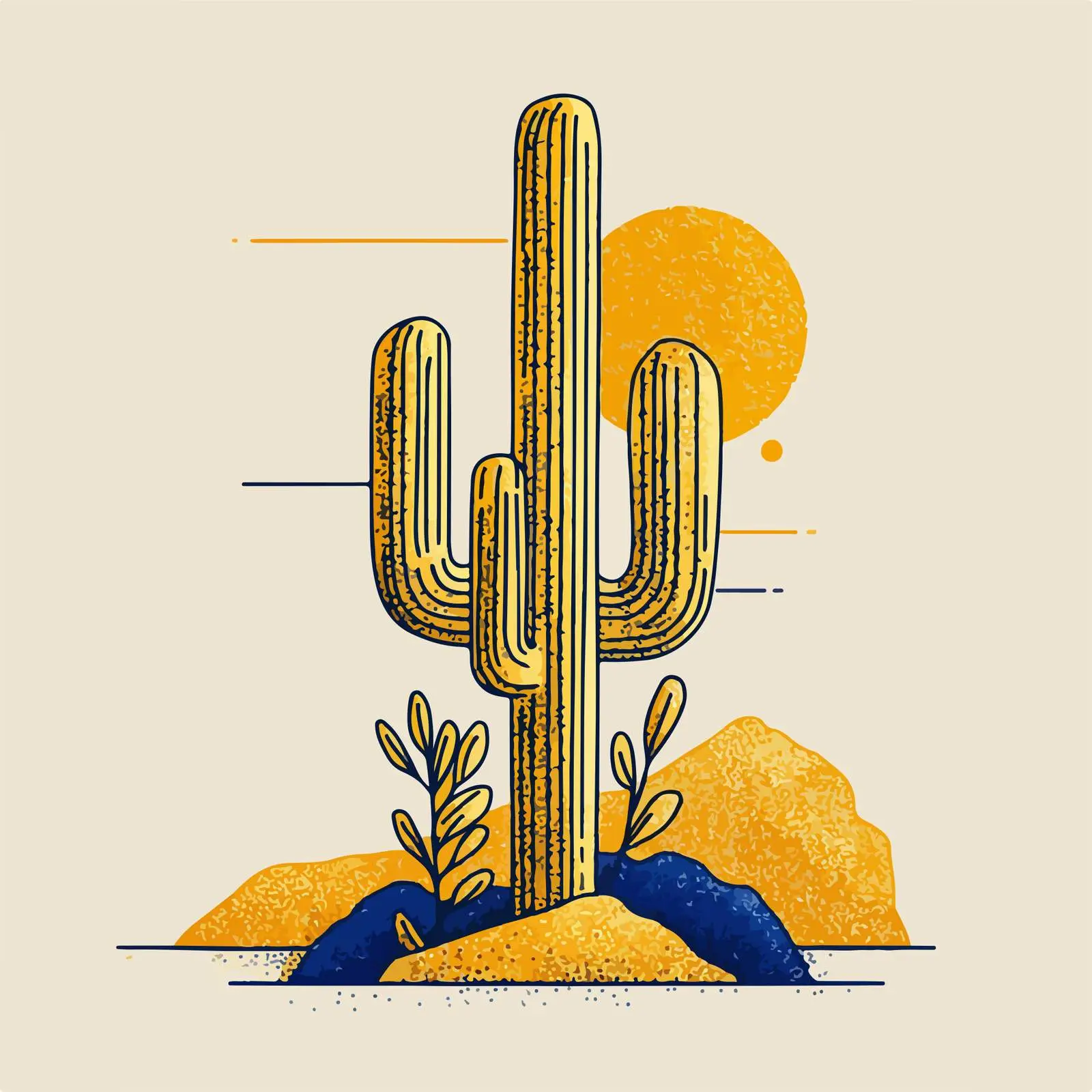 Minimalist Cactus Illustration with Yellow Highlight — free download from Dotvec