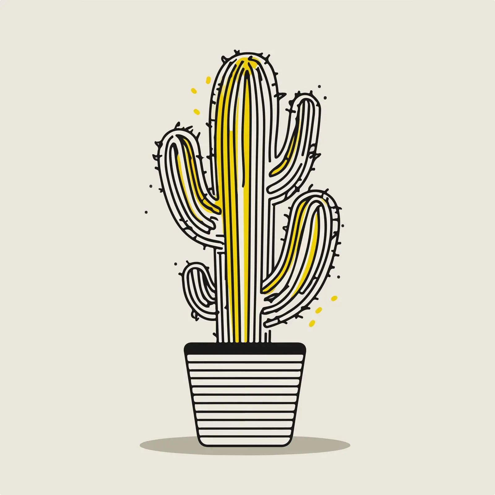 Minimalistic Cactus Line Art with Yellow Highlight — free download from Dotvec