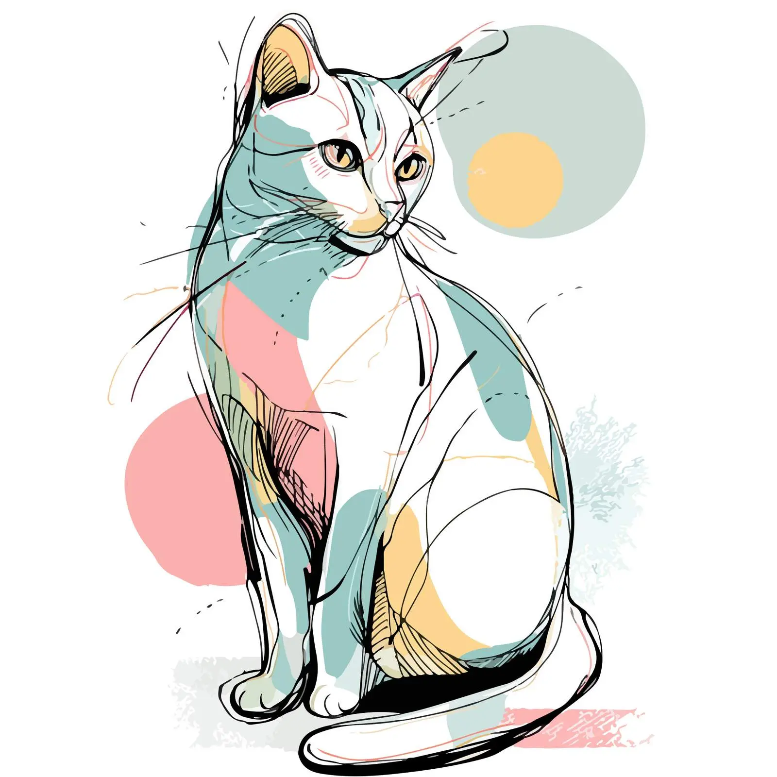 Cat Line Art with Pastel Accents — free download from Dotvec