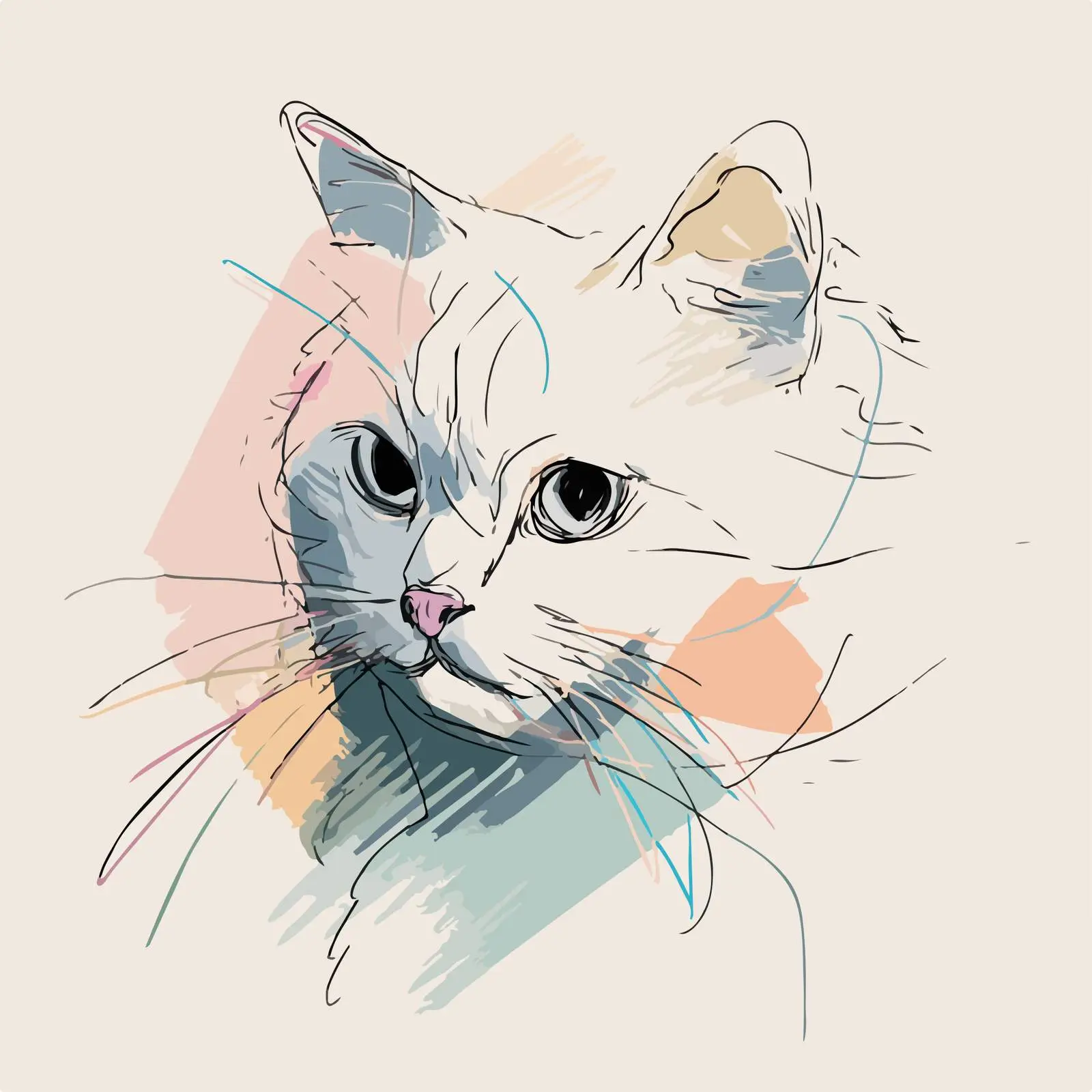 Minimal Cat Illustration with Pastel Accents — free download from Dotvec