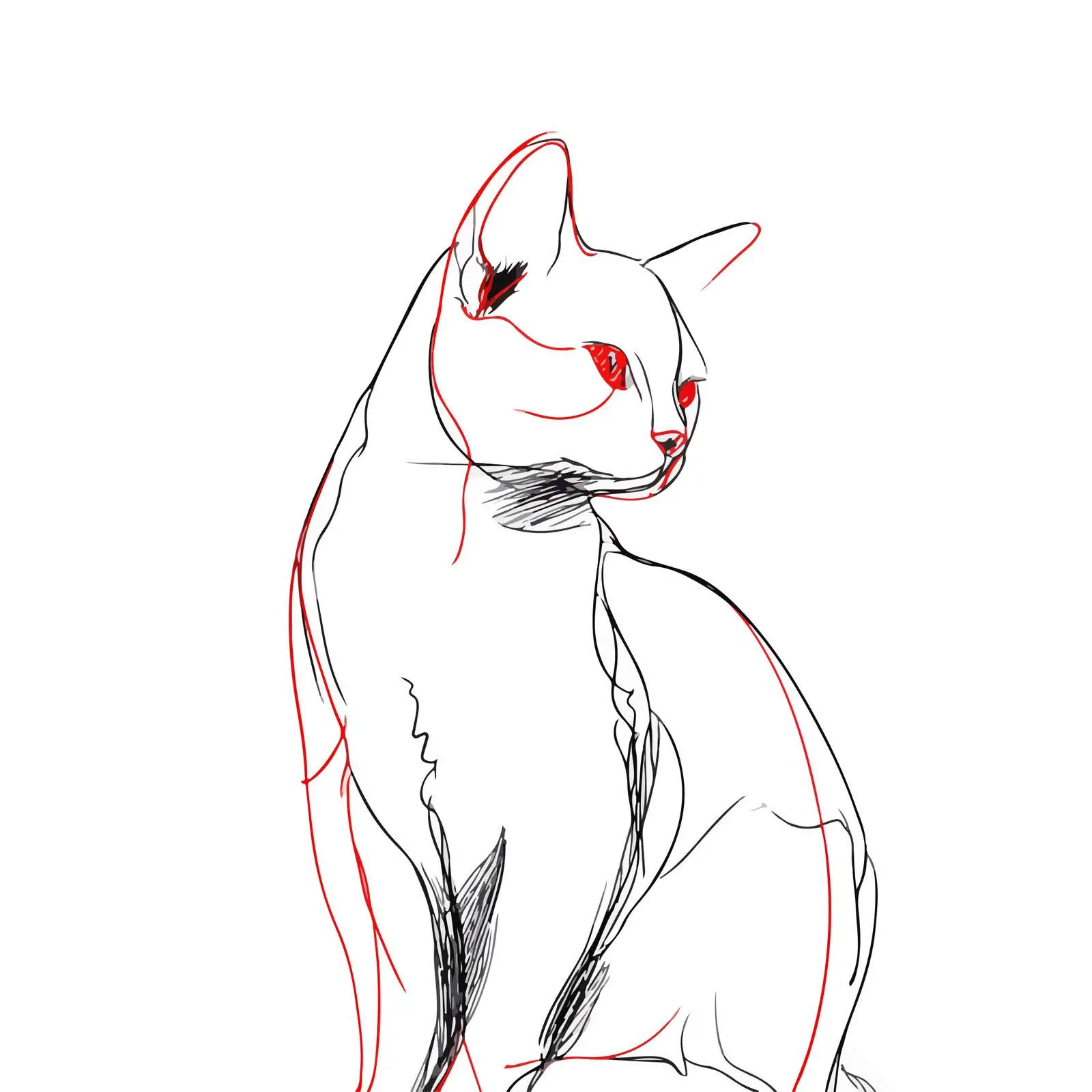Graceful Cat Outline with Red Detail — free download from Dotvec