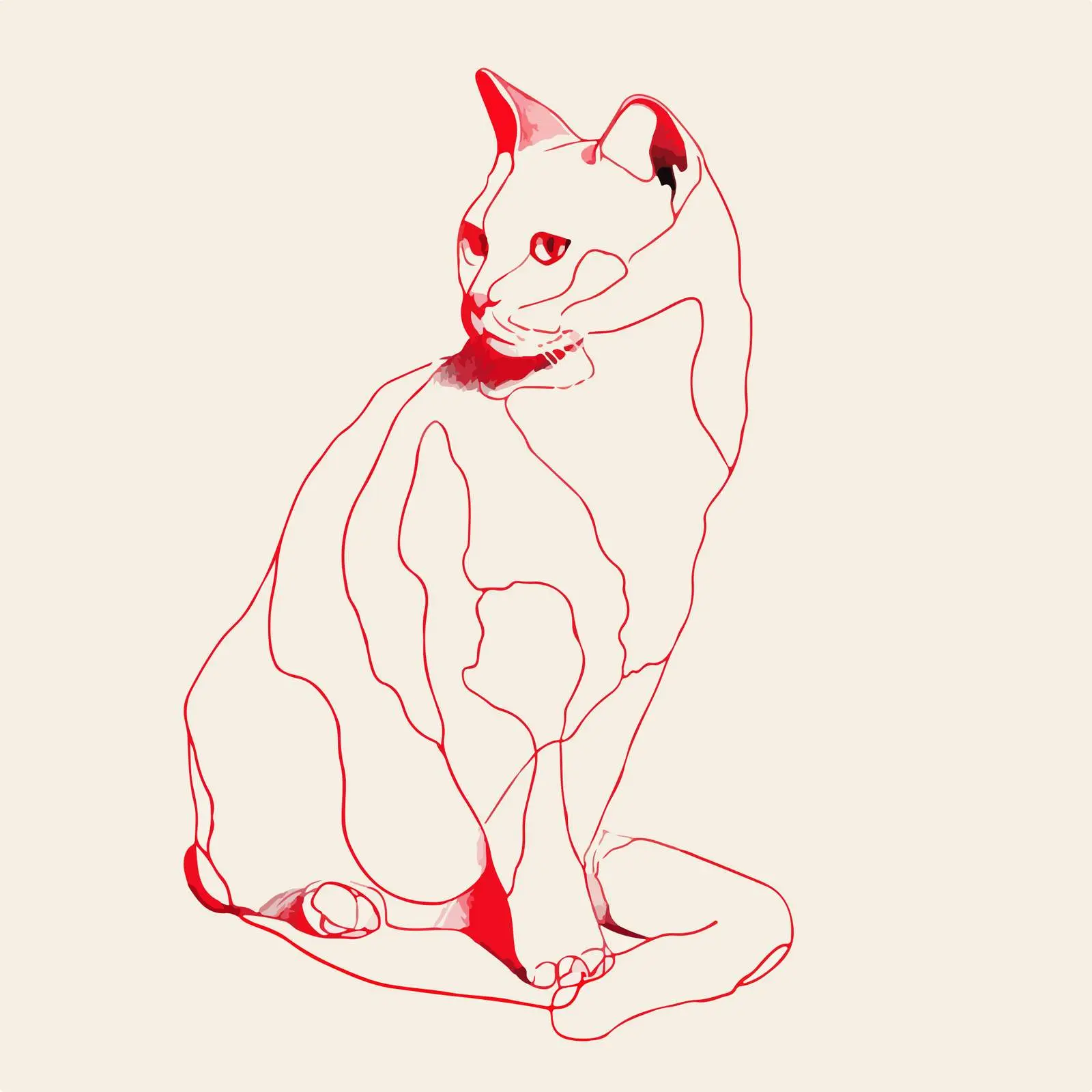 Sleek Cat Line Art with Red Accent — free download from Dotvec