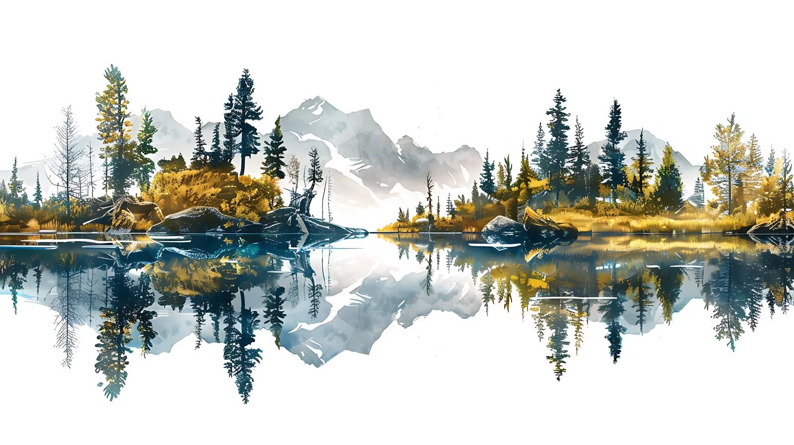 Tranquil Sister Lake on White Background — free download from Dotvec
