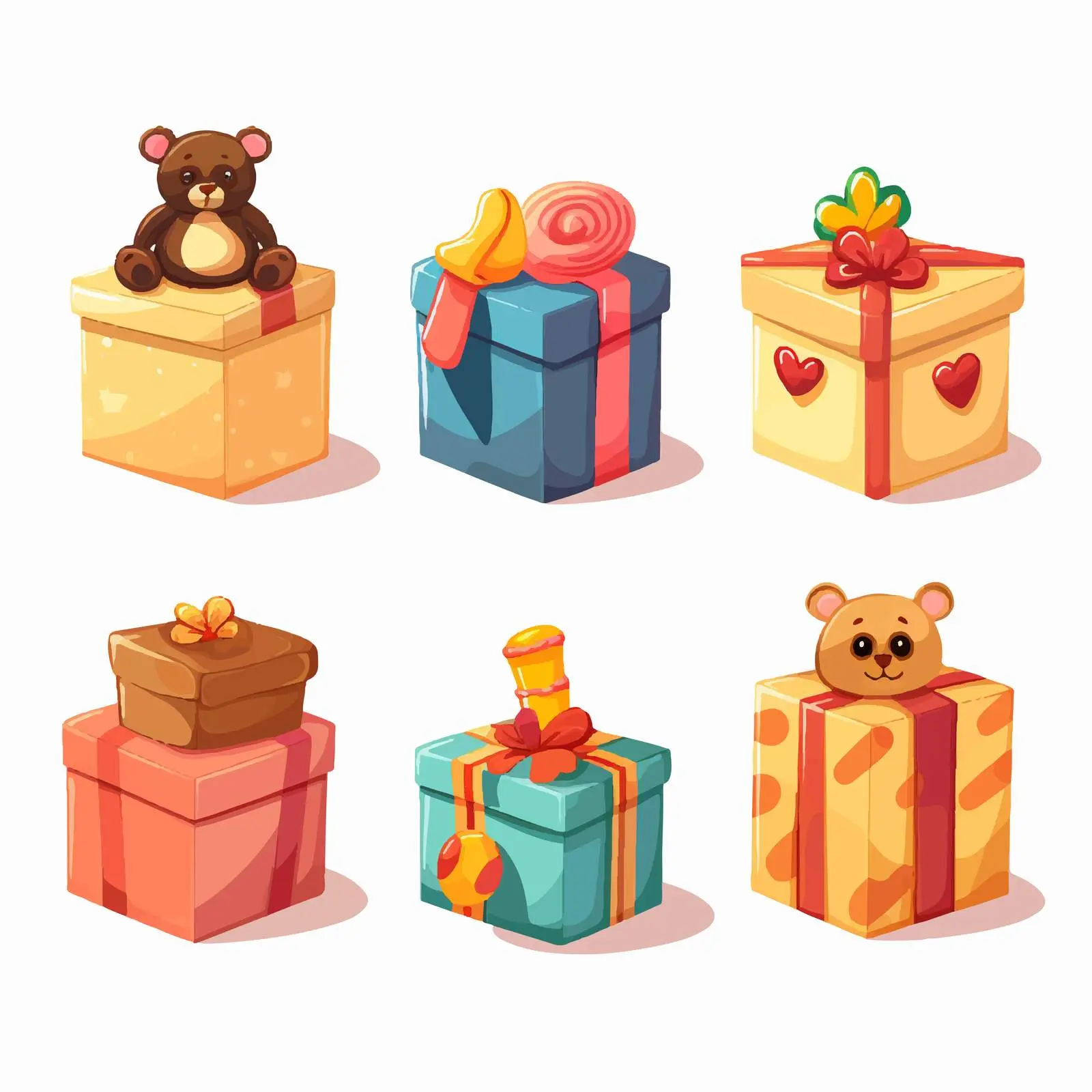 Colorful Cartoon Illustration of Six Toy Boxes — free download from Dotvec