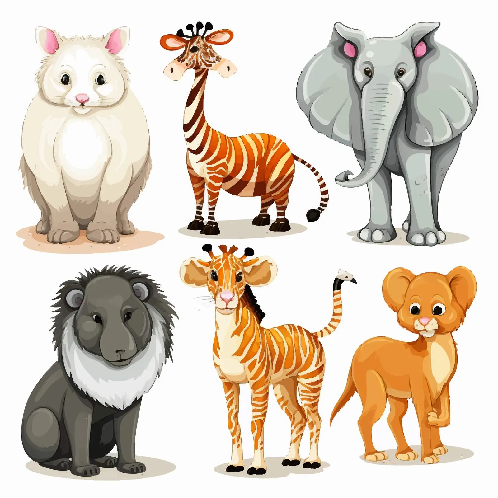 Six Rare Cartoon Animals Vector Illustration — free download from Dotvec