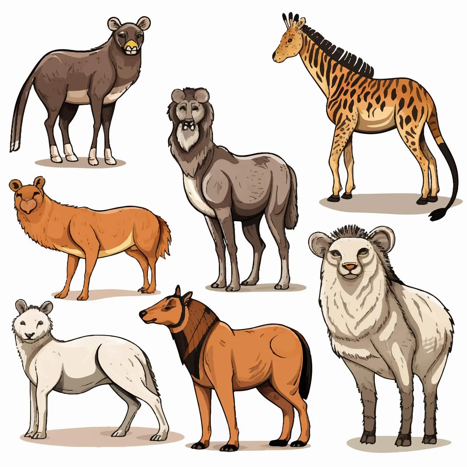 Six Rare Animals Vector Cartoon Illustration — free download from Dotvec