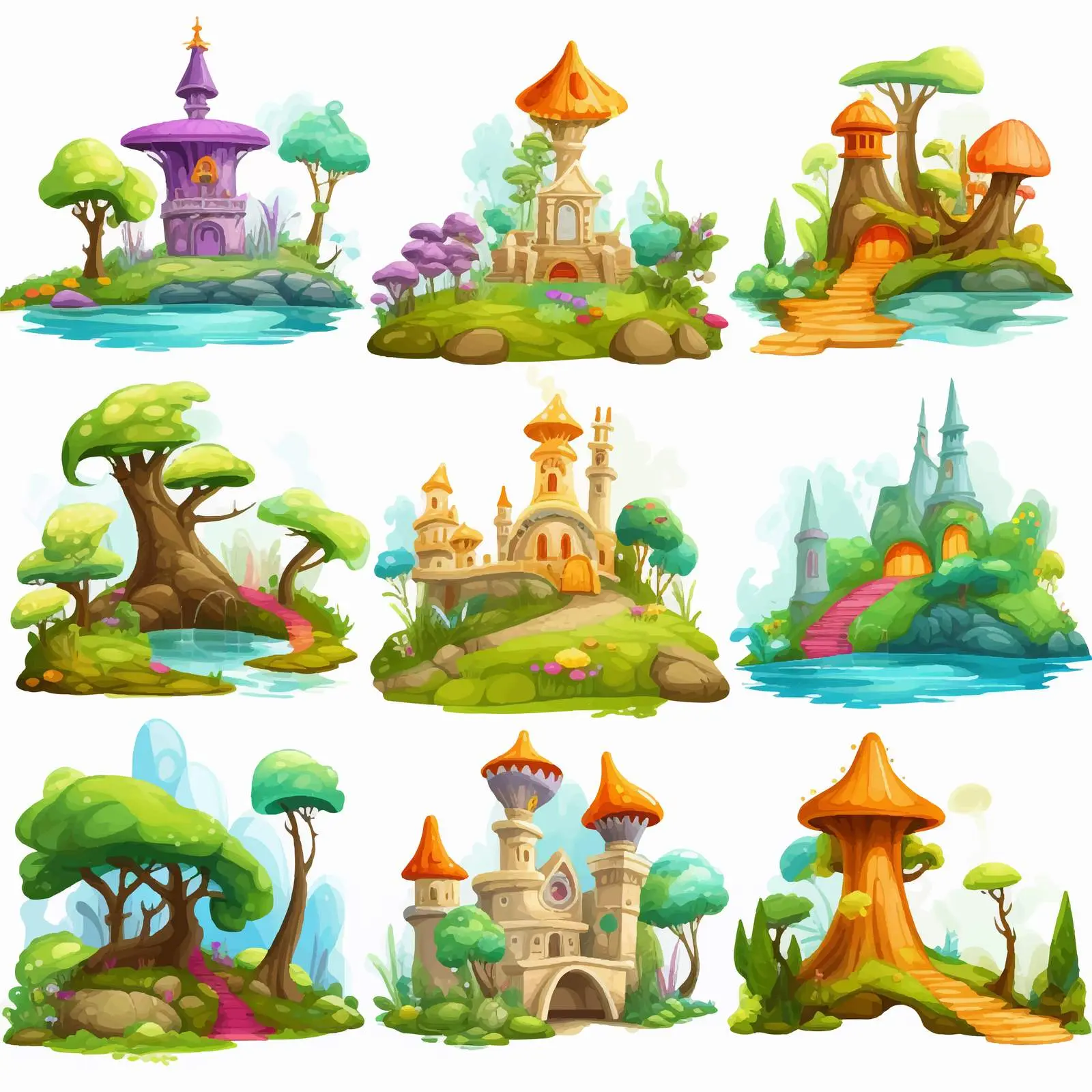 Diverse Scenes from a Fantasy World — free download from Dotvec
