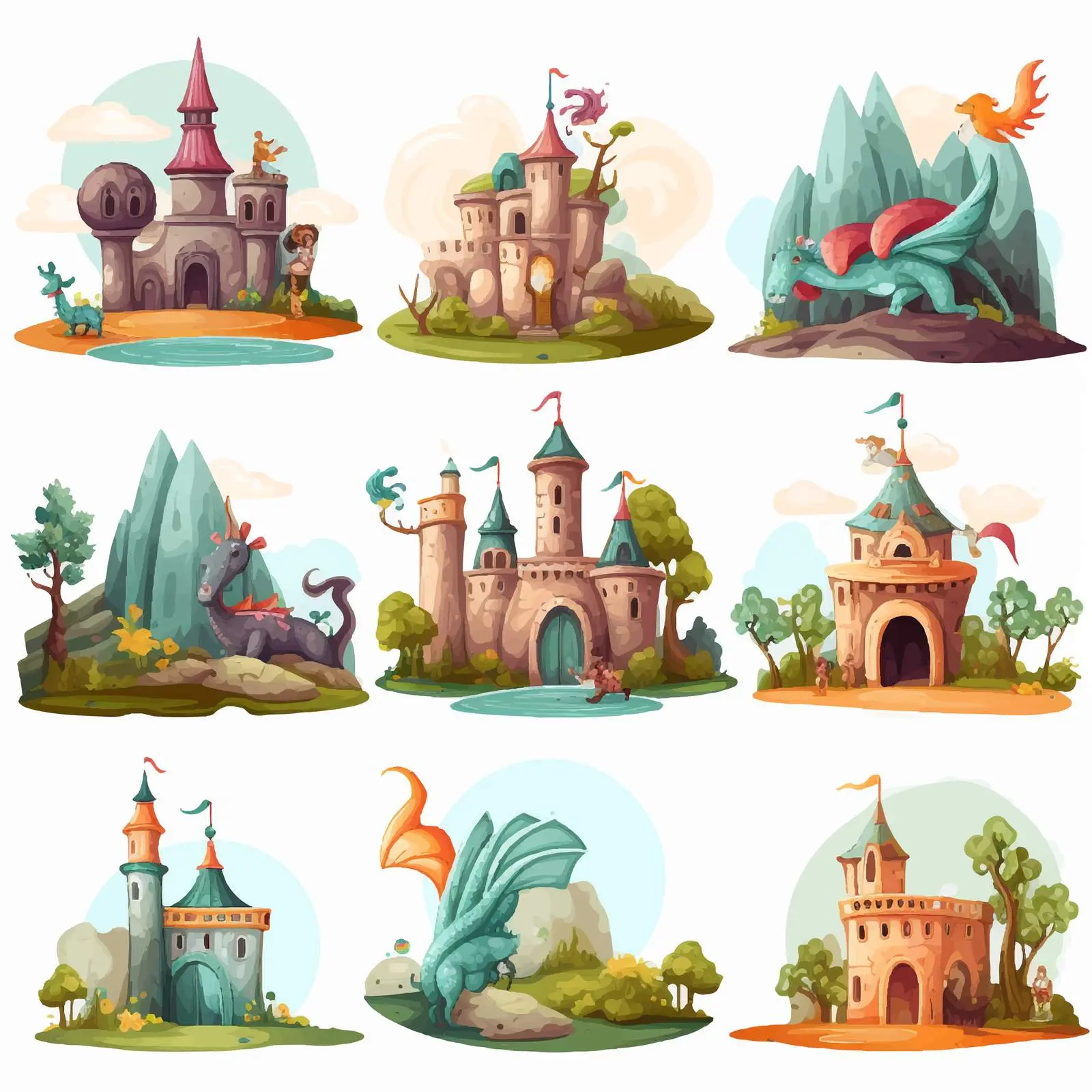 Six Unique Fantasy World Scenes with Enchanting Places — free download from Dotvec