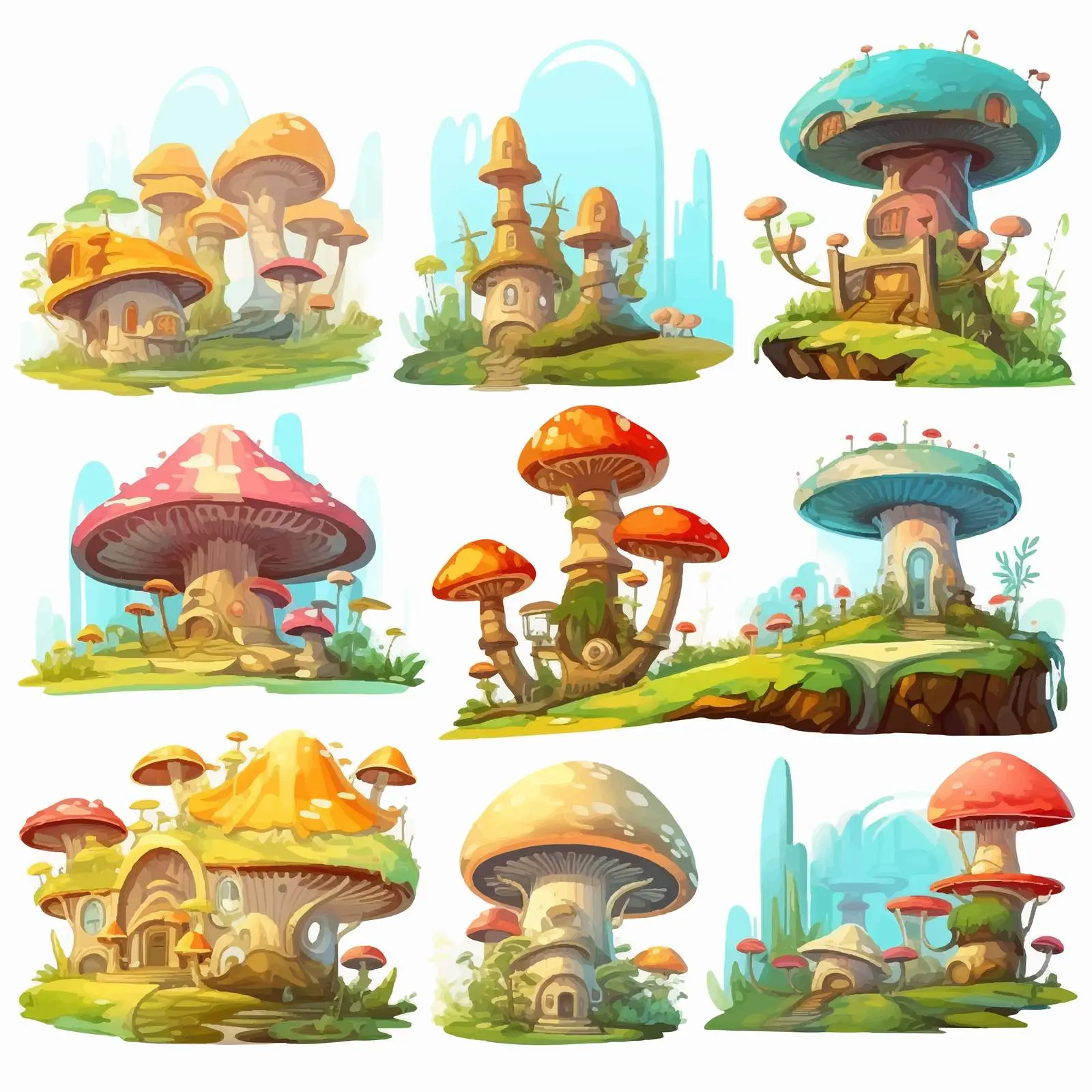 Fantasy World Scenes with Mushroom Village — free download from Dotvec