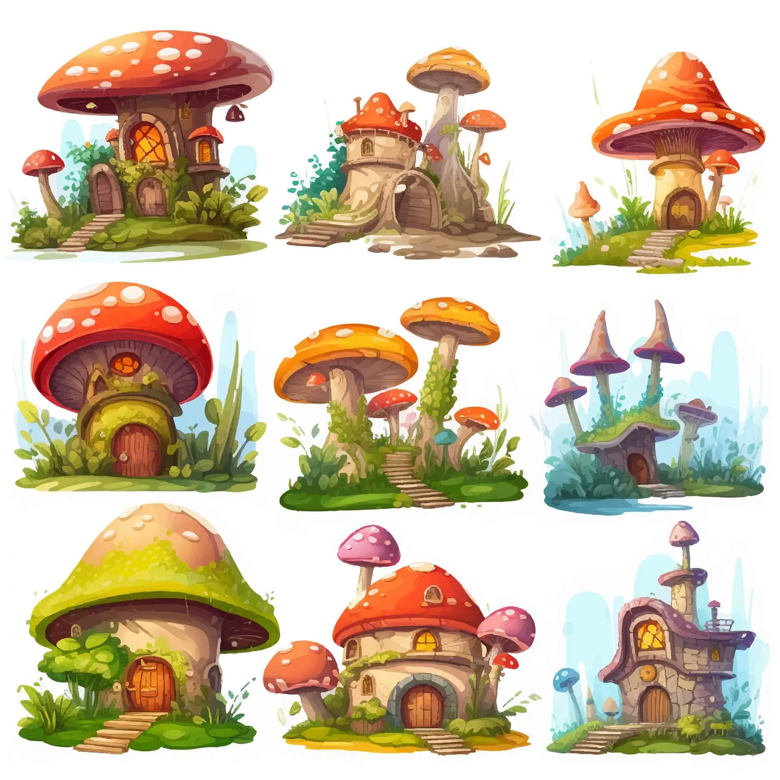 Fantasy World Scenes with Mushroom Village — free download from Dotvec