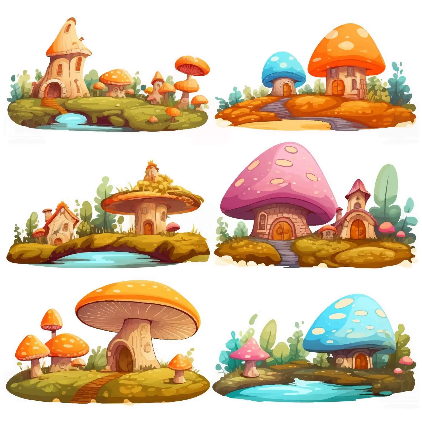 Fantasy World Scenes Featuring Mushroom Village — free download from Dotvec