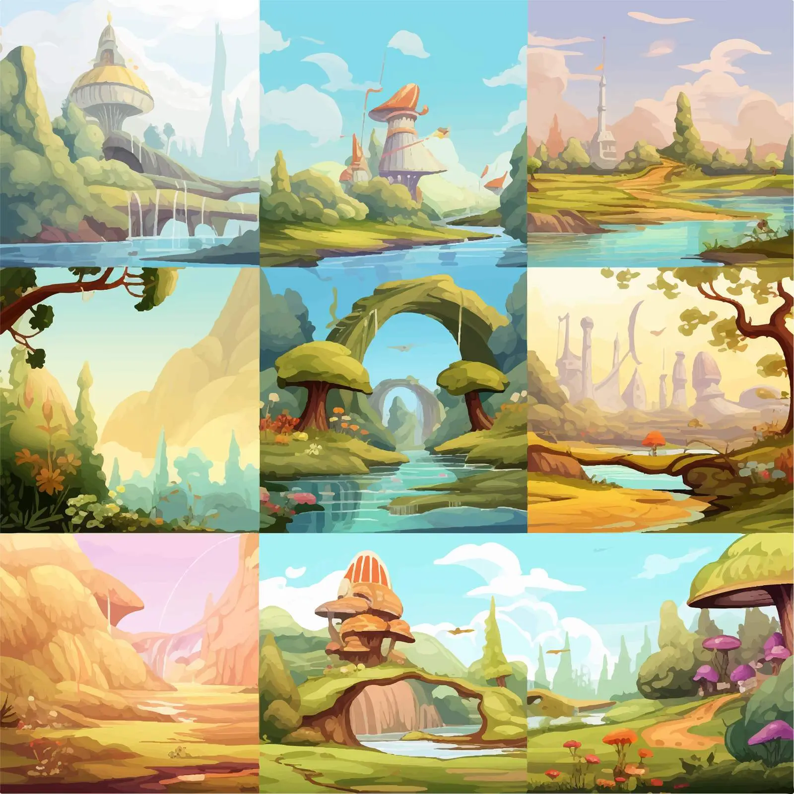 Six Fantasy Nature Scenes with Beautiful Faeries — free download from Dotvec