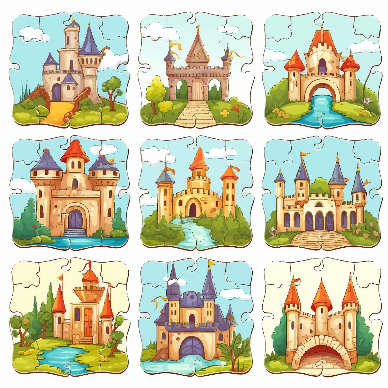 Six Puzzle Game Templates in Cartoon Style – free gaming illustration image from Dotvec