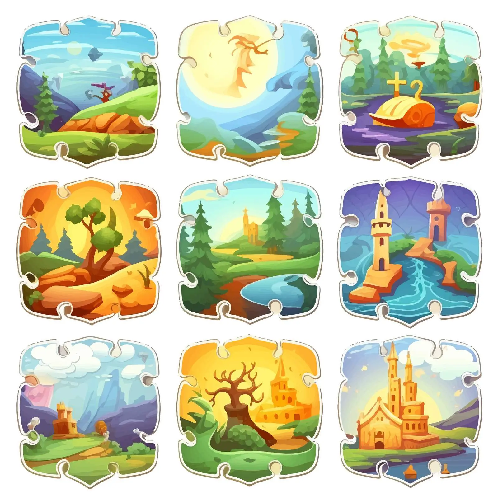 Six Puzzle Game Templates - Cartoon Vector Design – free gaming illustration image from Dotvec
