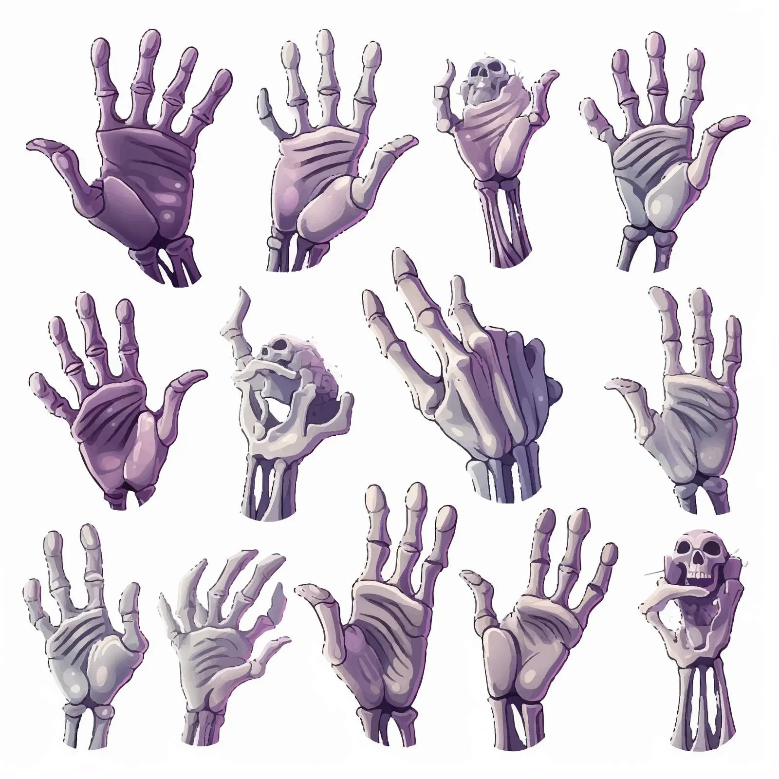 Scary Skeleton Hand Gestures Stickers Set — free download from Dotvec