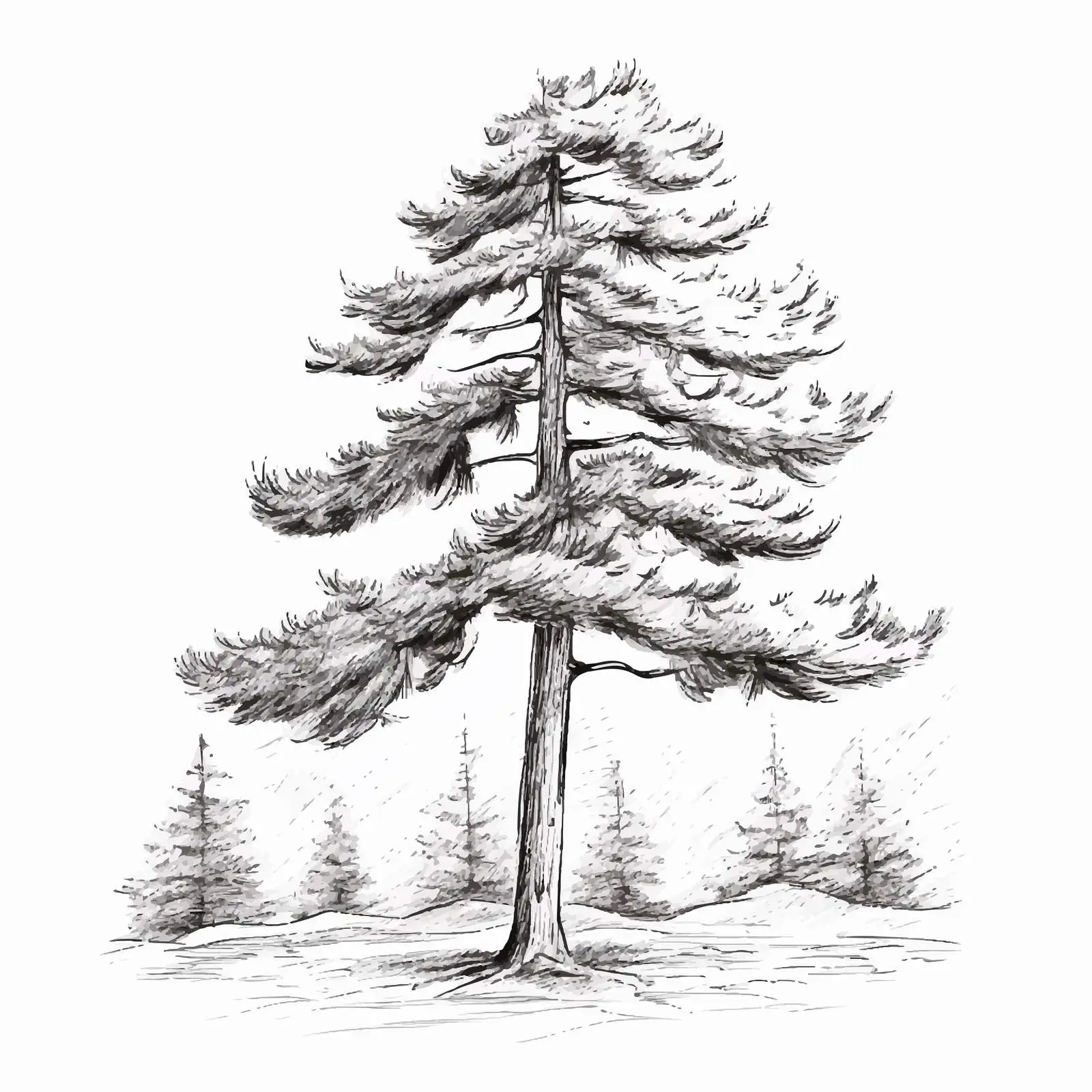 Pine Tree Sketch Illustration on Isolated Background – free tree drawing image from Dotvec