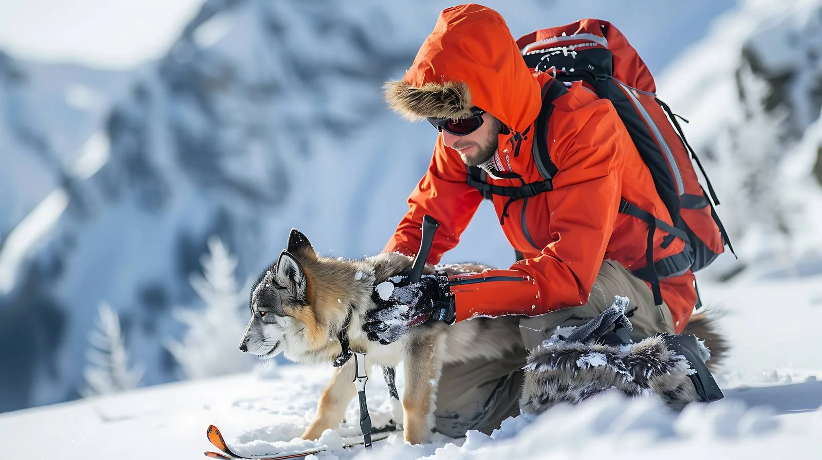 Mountaineer fixing fur on ski in alpine — free download from Dotvec