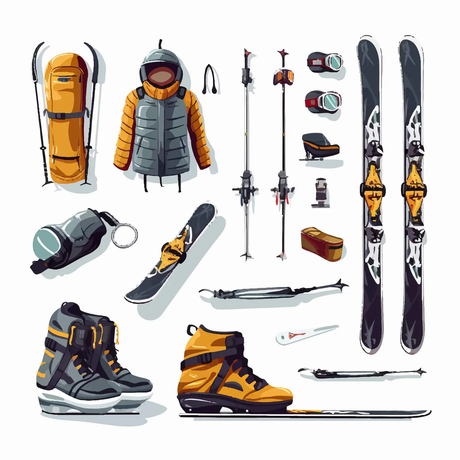 Skiing and Snowboarding Equipment Vector Set – free pole image from Dotvec