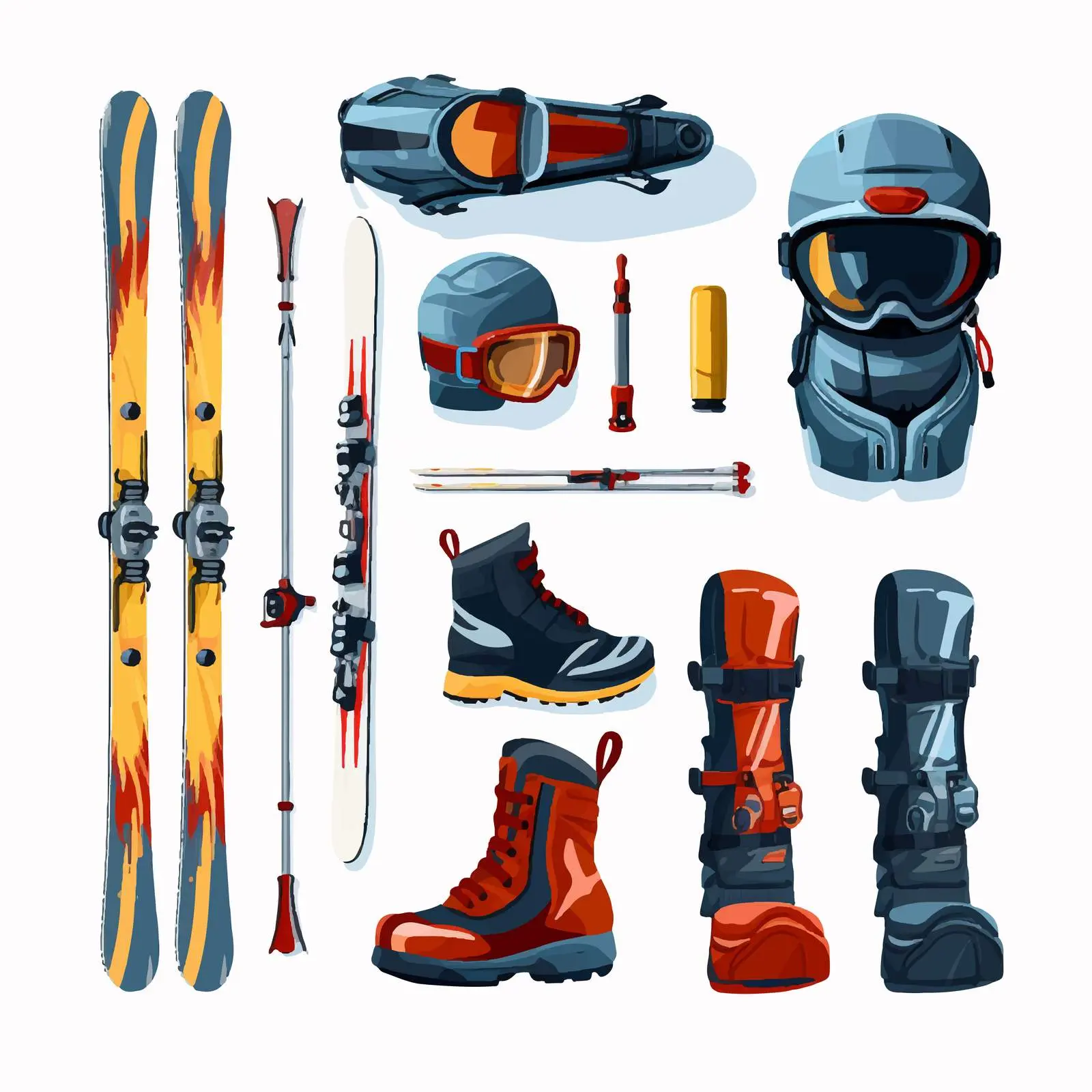 Skiing and Snowboarding Equipment Set on White Background – free pole image from Dotvec