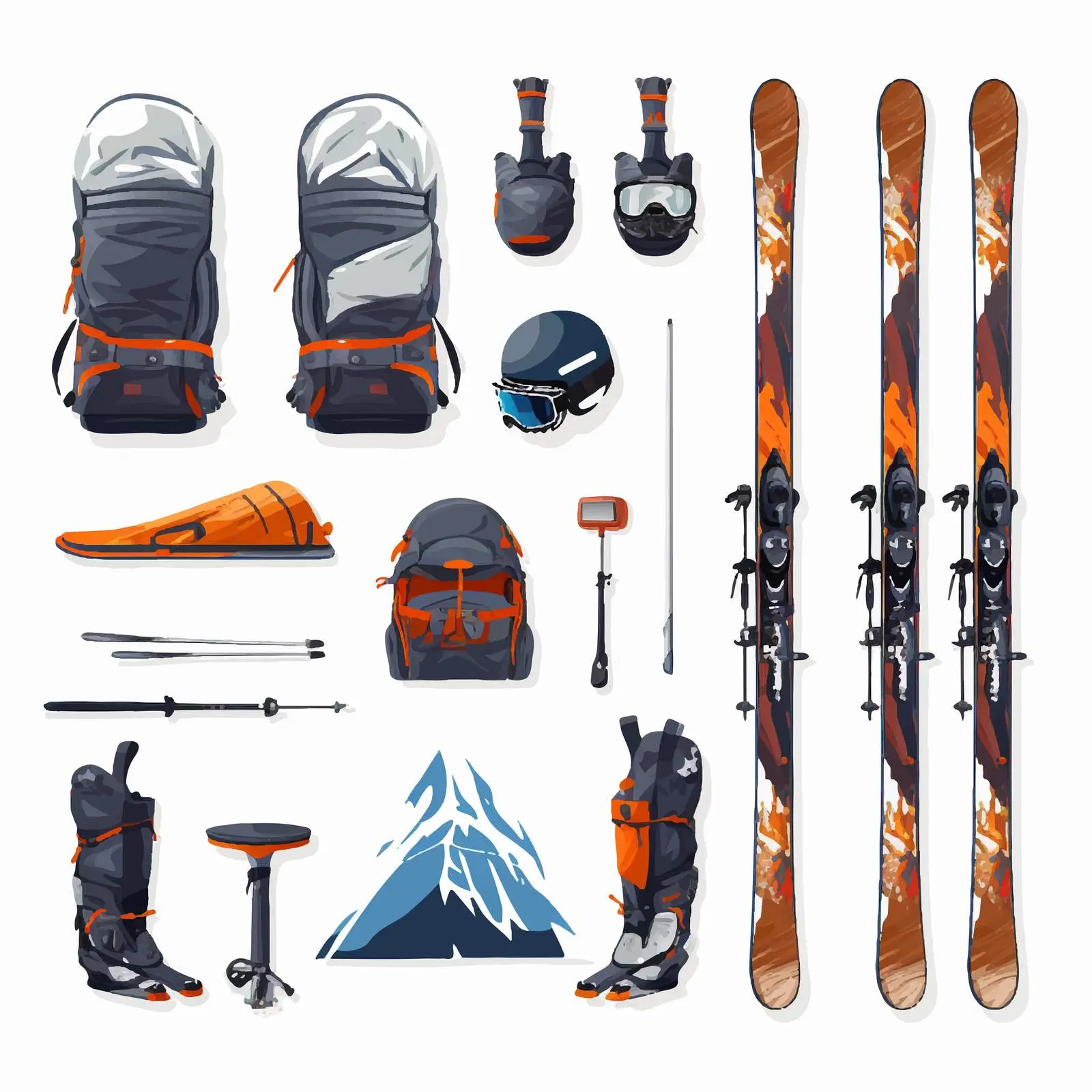Skiing and Snowboarding Equipment Set on White Background – free pole image from Dotvec
