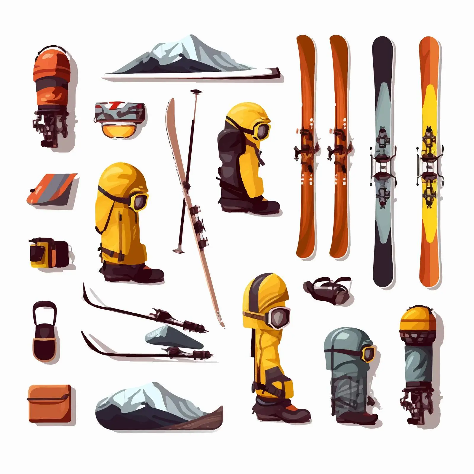 Skiing and Snowboarding Equipment Set on White Background – free pole image from Dotvec