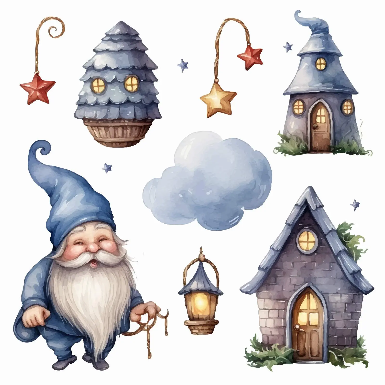 Whimsical Gnome House with Lantern and Moon — free download from Dotvec