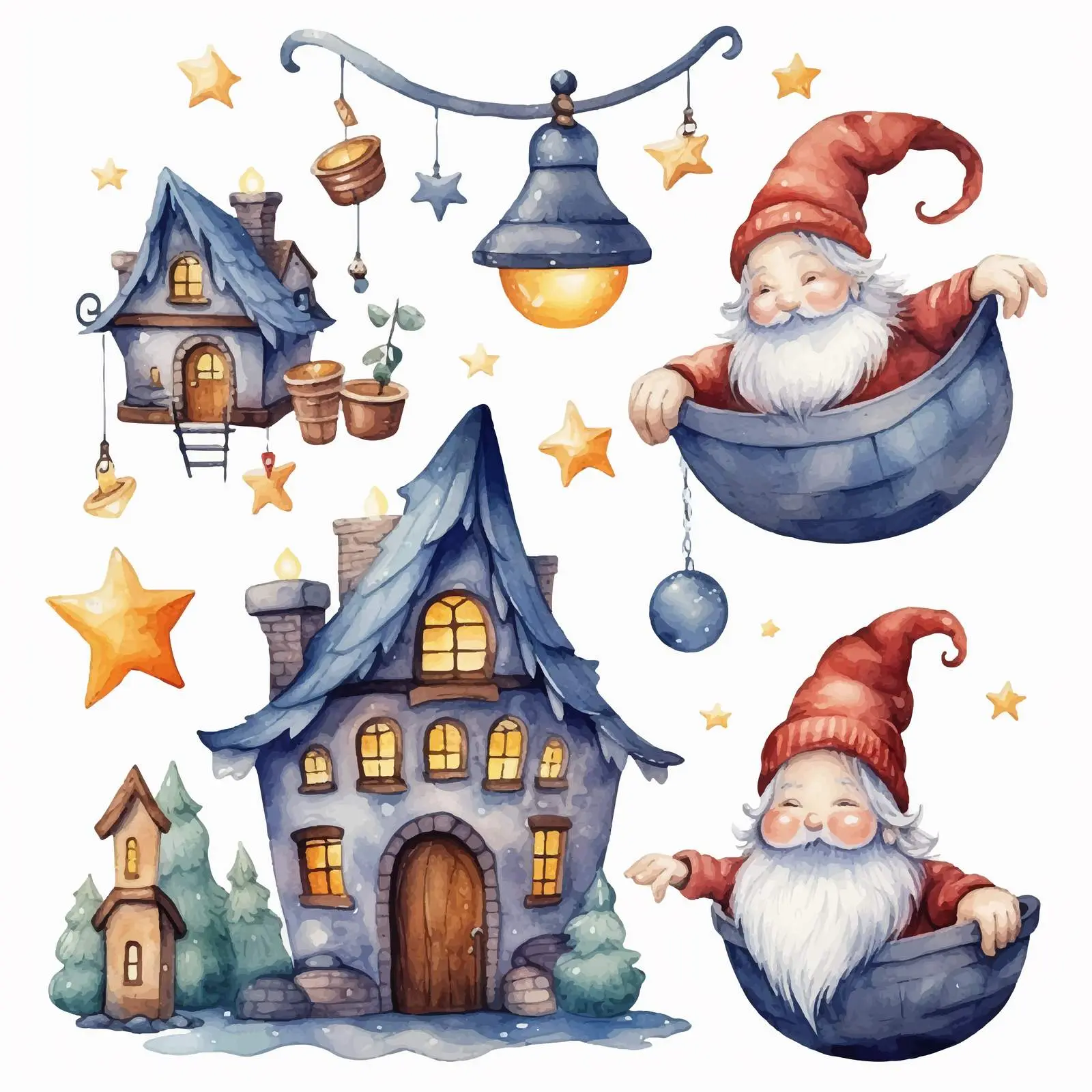 Whimsical Gnome House with Lantern and Moonlight — free download from Dotvec