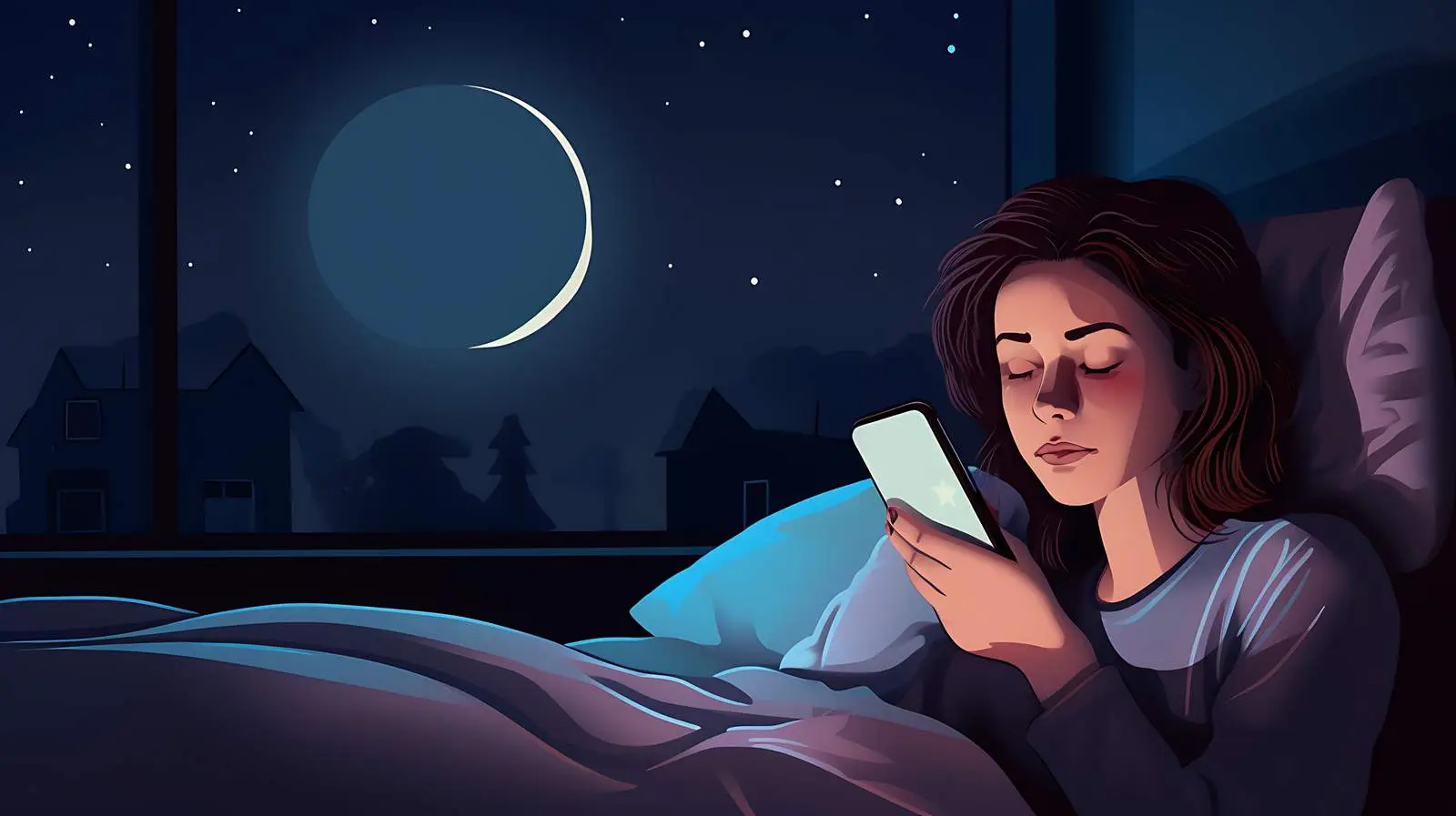 Sleepless Woman with Phone in Bed — free download from Dotvec