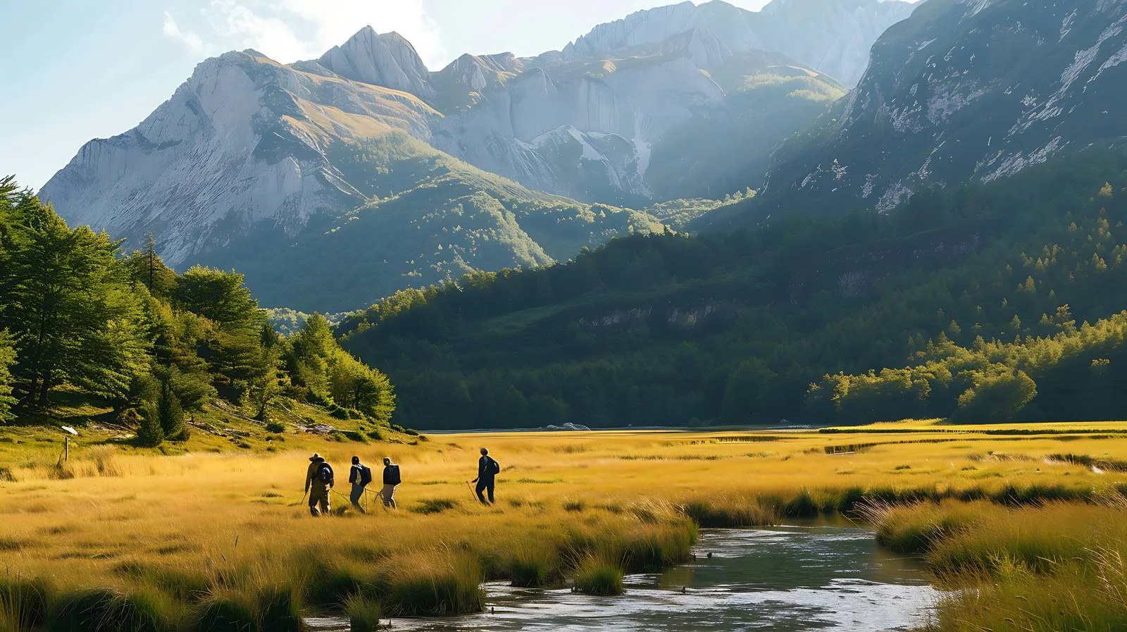 Tranquil Anglers Walking Through Bovec Meadow — free download from Dotvec