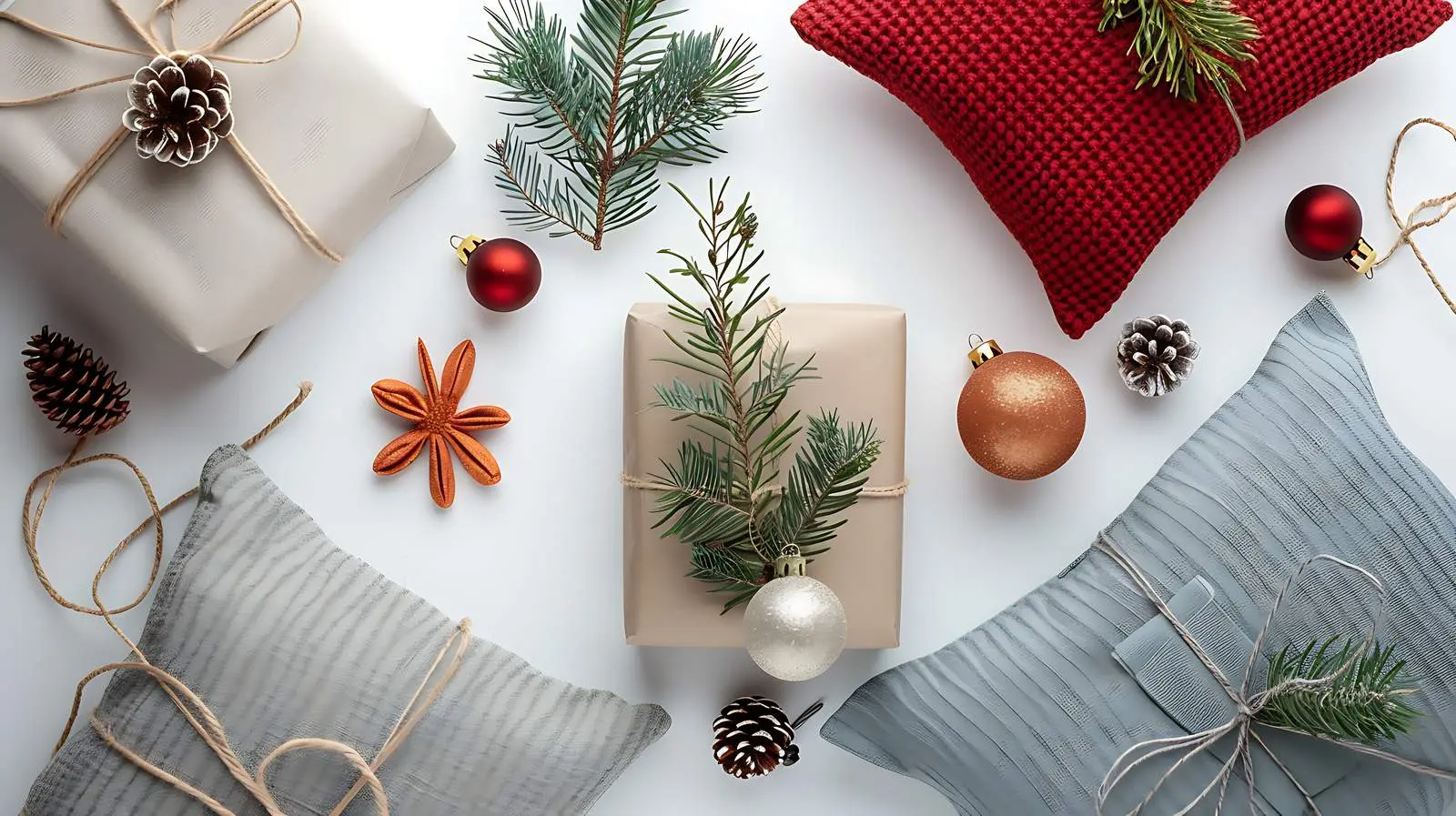 Festive Christmas New Year Gift Box and Pillows — free download from Dotvec
