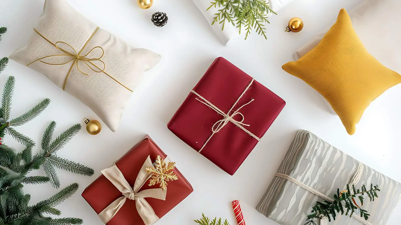 Festive Christmas New Year Gift Box and Pillows – free souvenir image from Dotvec