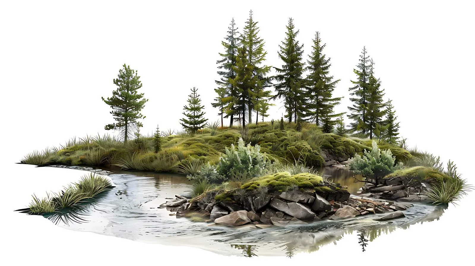 Isolated Forest River on White Background – free habitat image from Dotvec