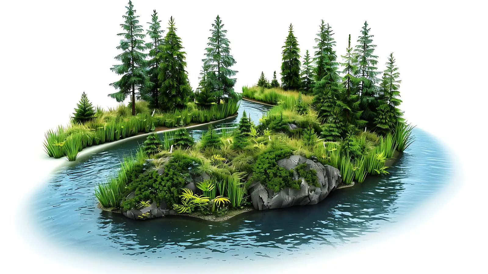 Small Forest River on White Background – free habitat image from Dotvec