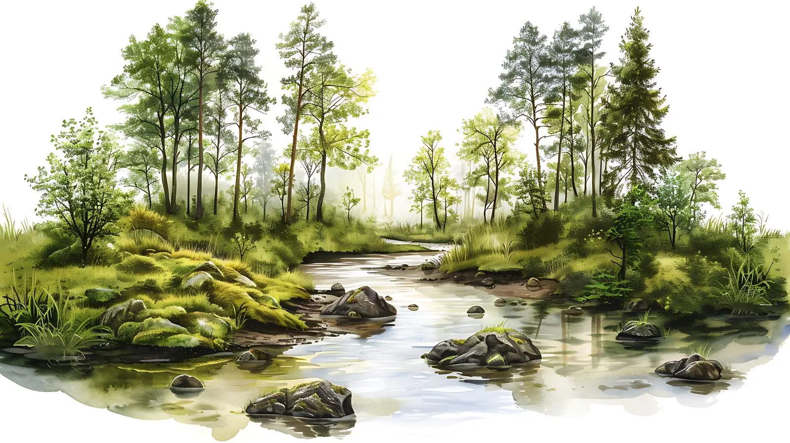 Picturesque Spring View of Small Forest River — free download from Dotvec