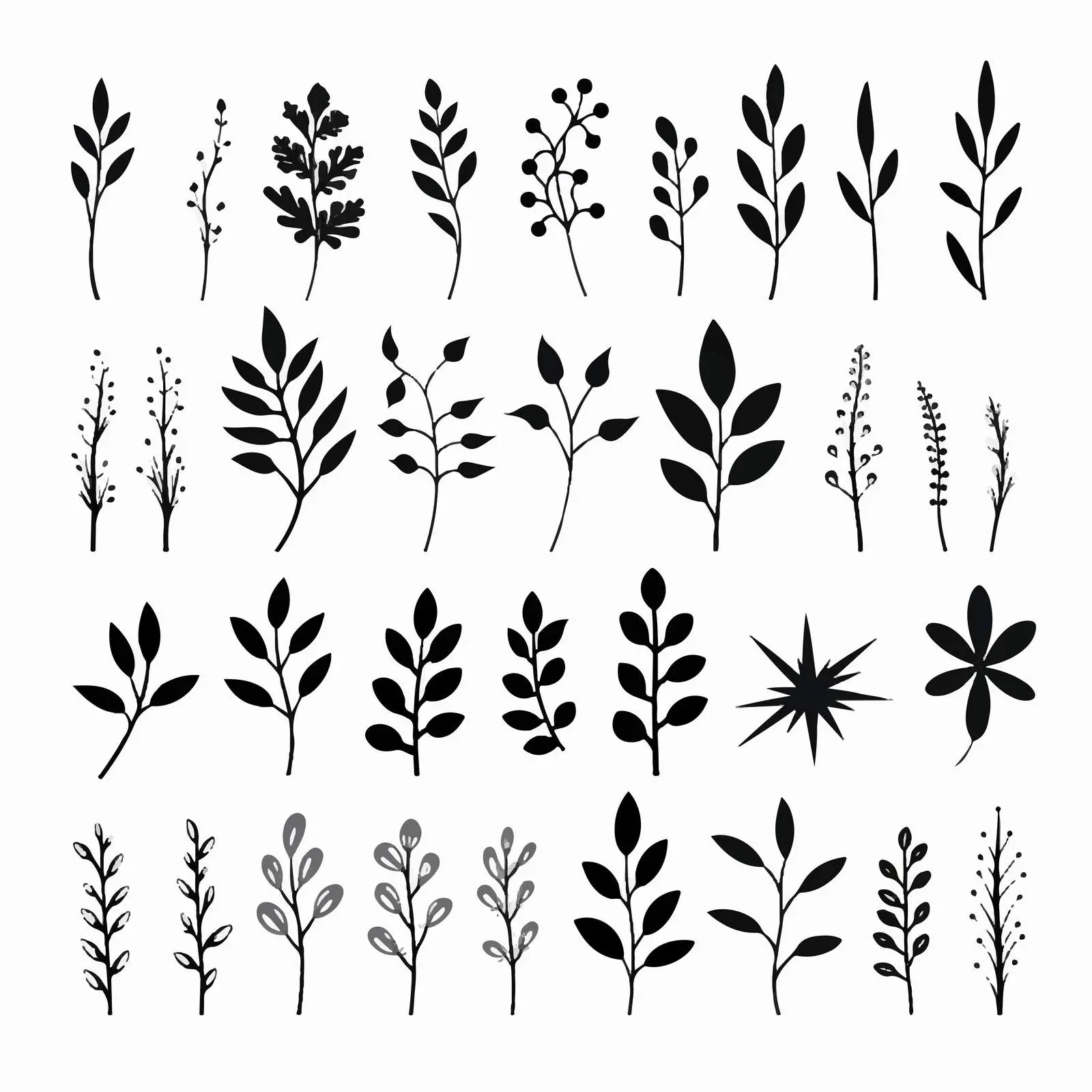 Small Garden Leaves and Branches Silhouettes Set – free plant design image from Dotvec