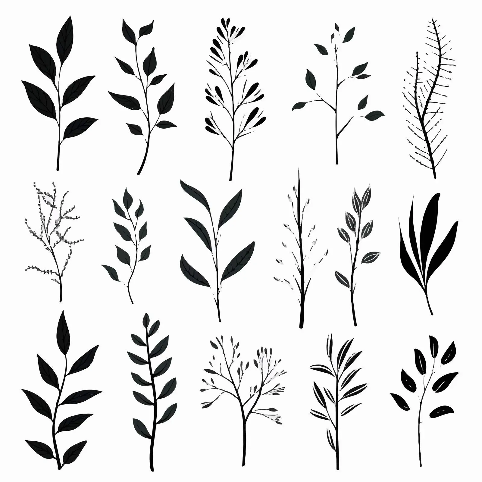 Small Garden Leaves and Branches Silhouette Set — free download from Dotvec