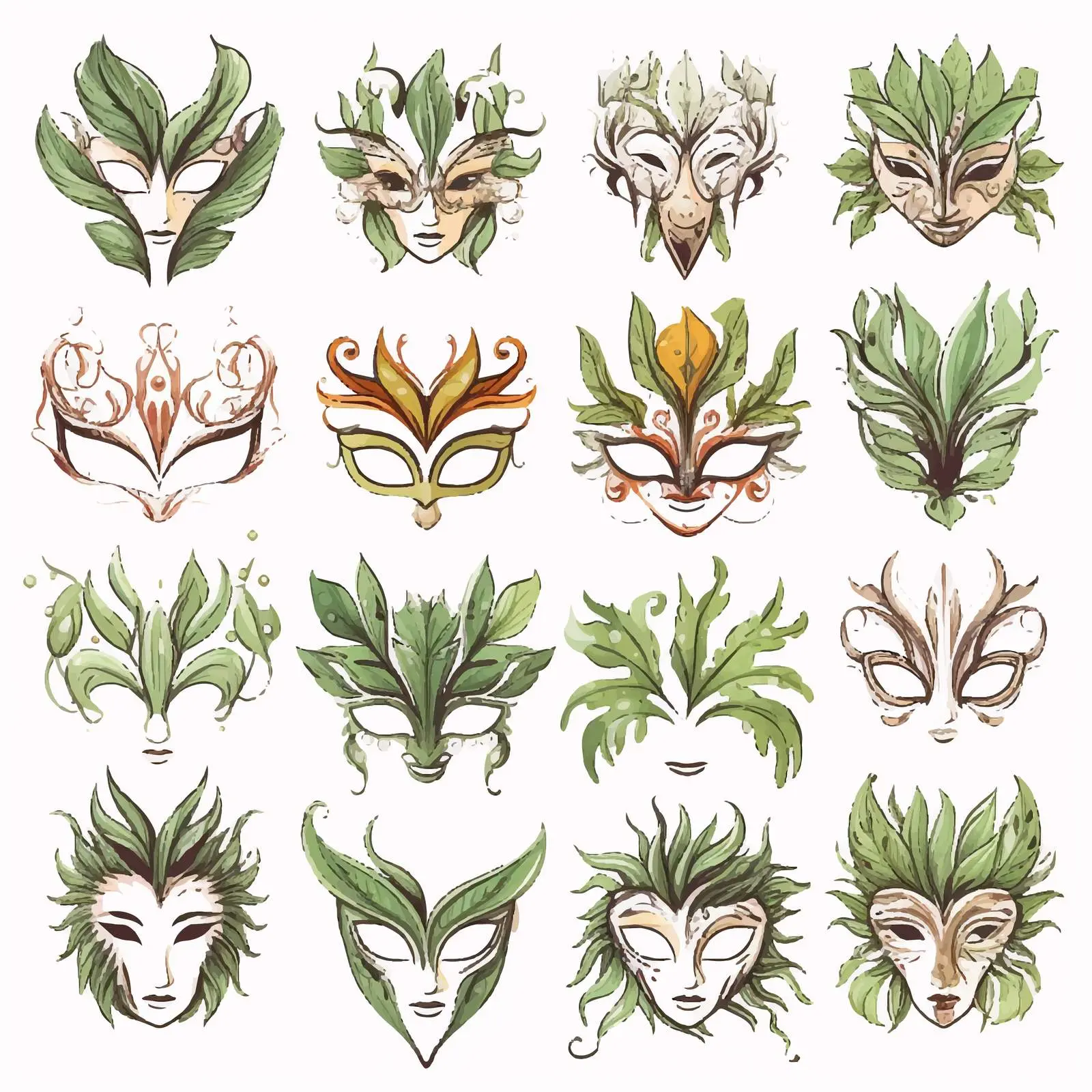 Hand-Drawn Spring Summer Masks Set Vectors — free download from Dotvec