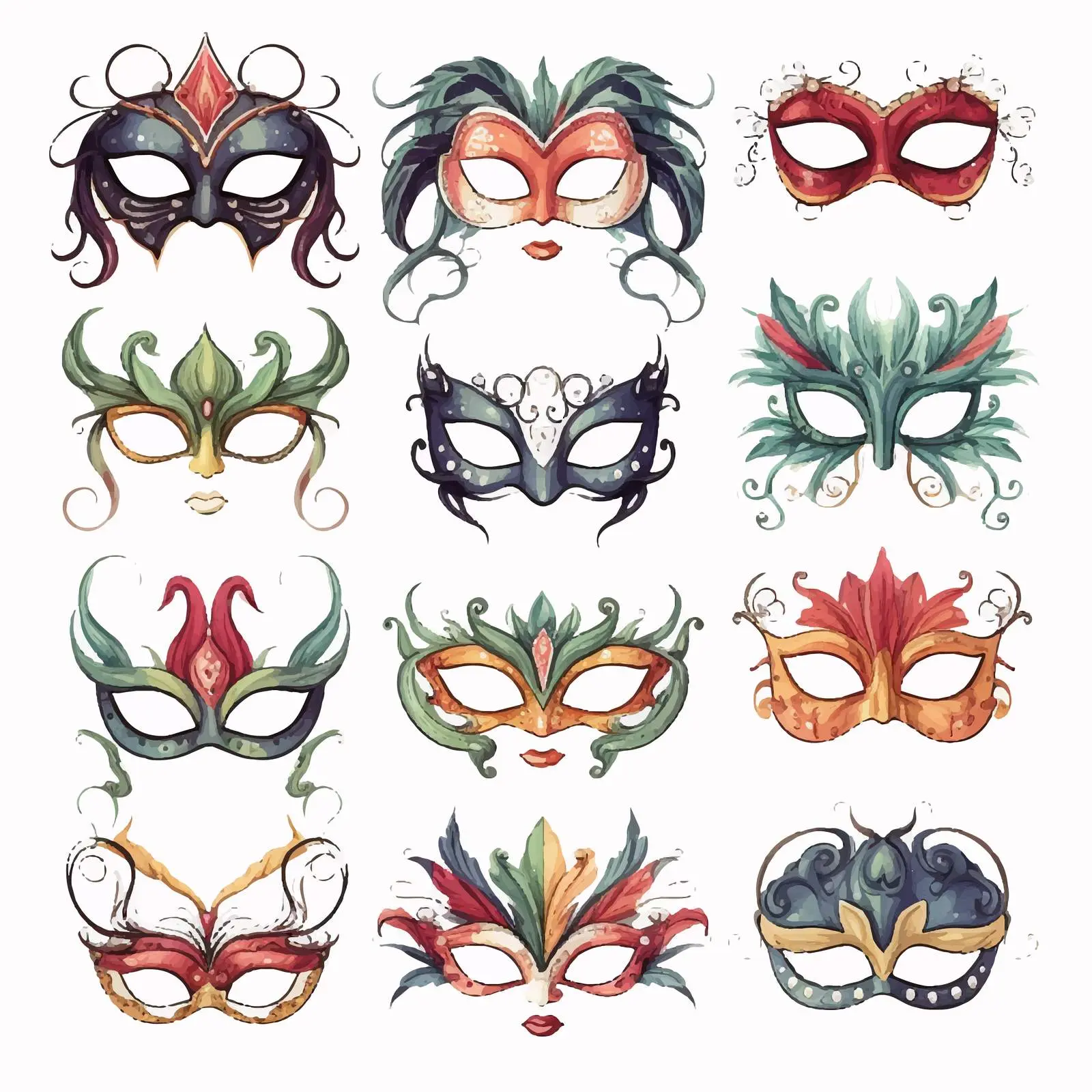 Hand Drawn Spring Summer Masks Set — free download from Dotvec
