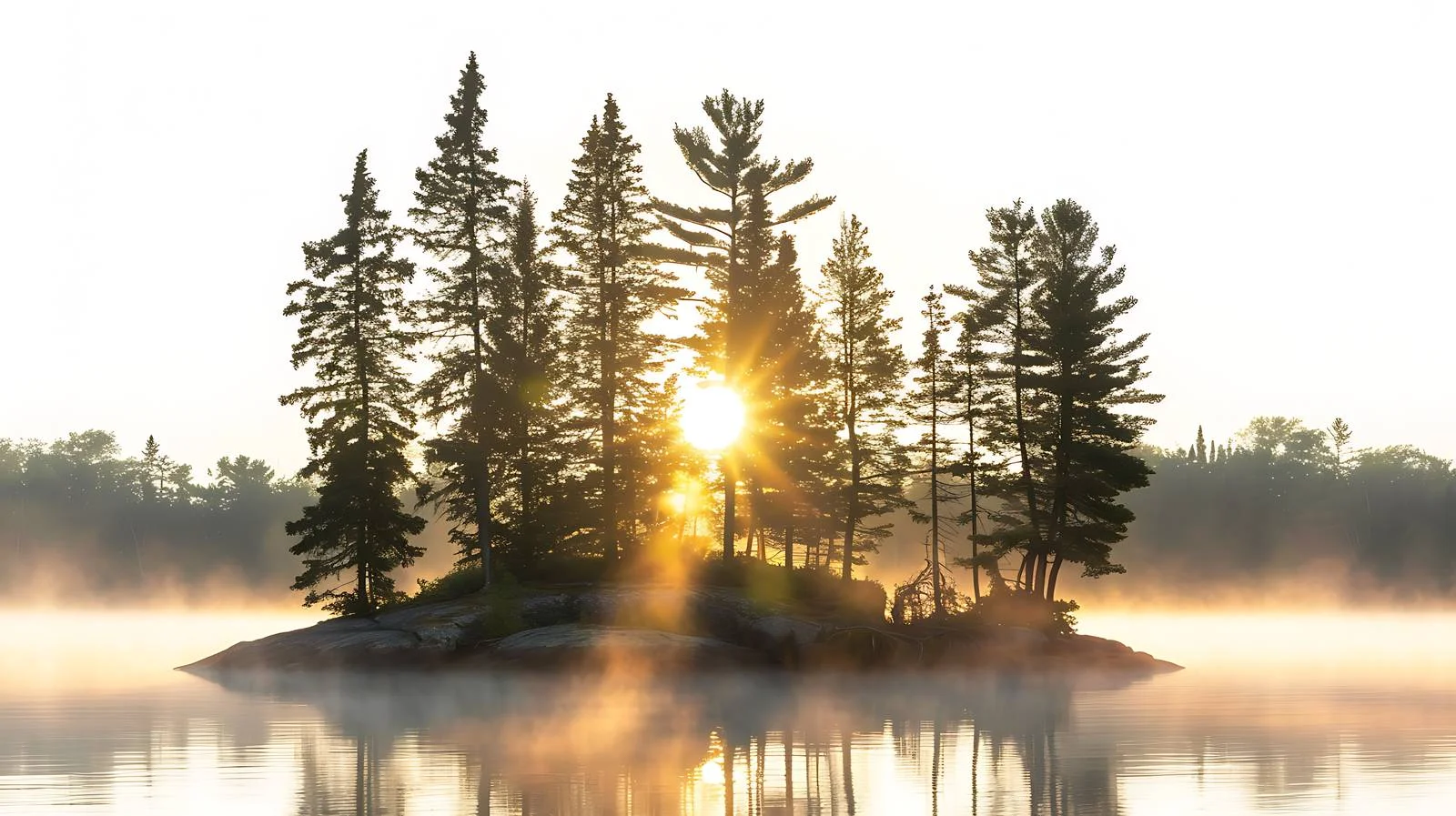 Misty Island with Pine Trees and Loon — free download from Dotvec