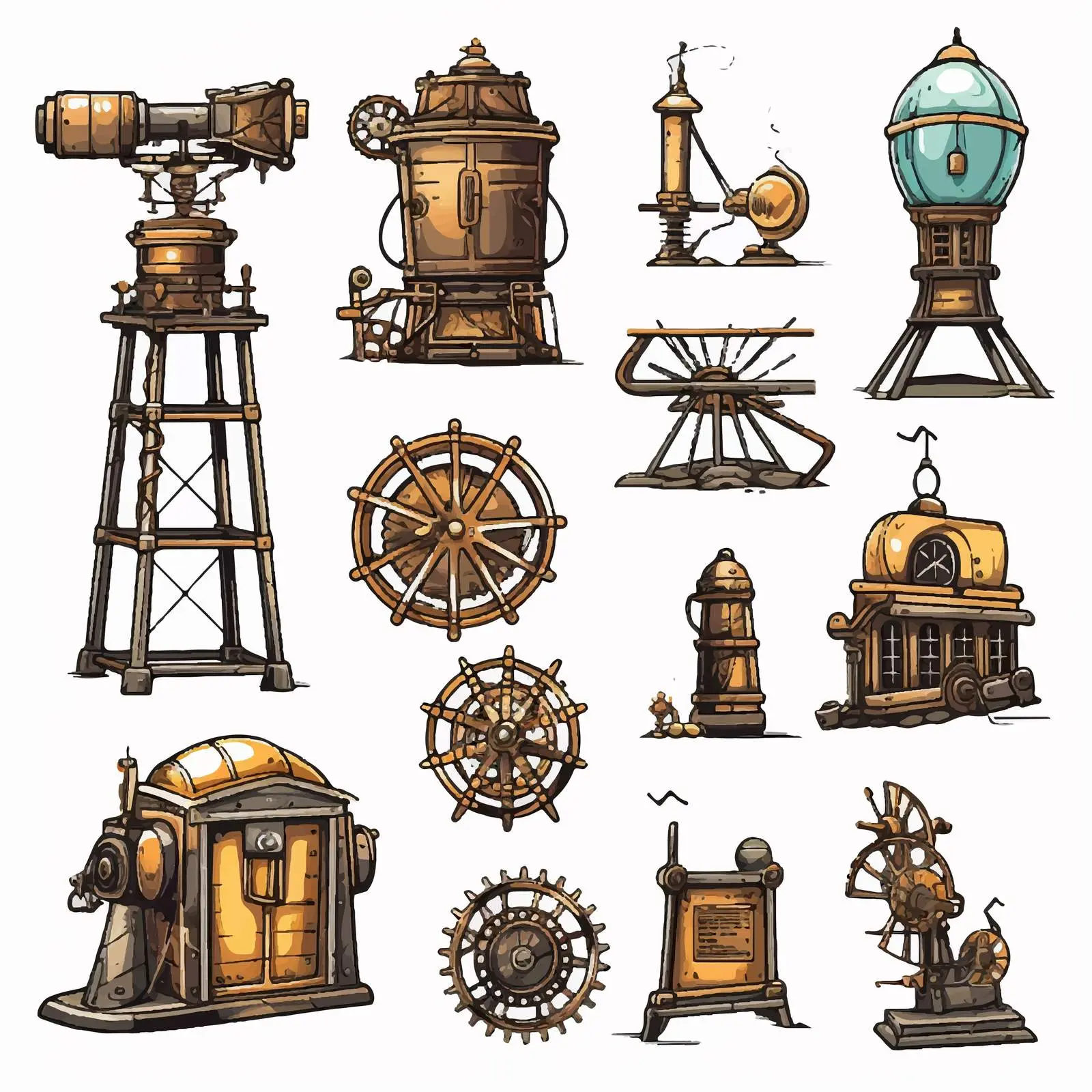 Bright Steampunk 19th Century Industrial Clip Art Set — free download from Dotvec