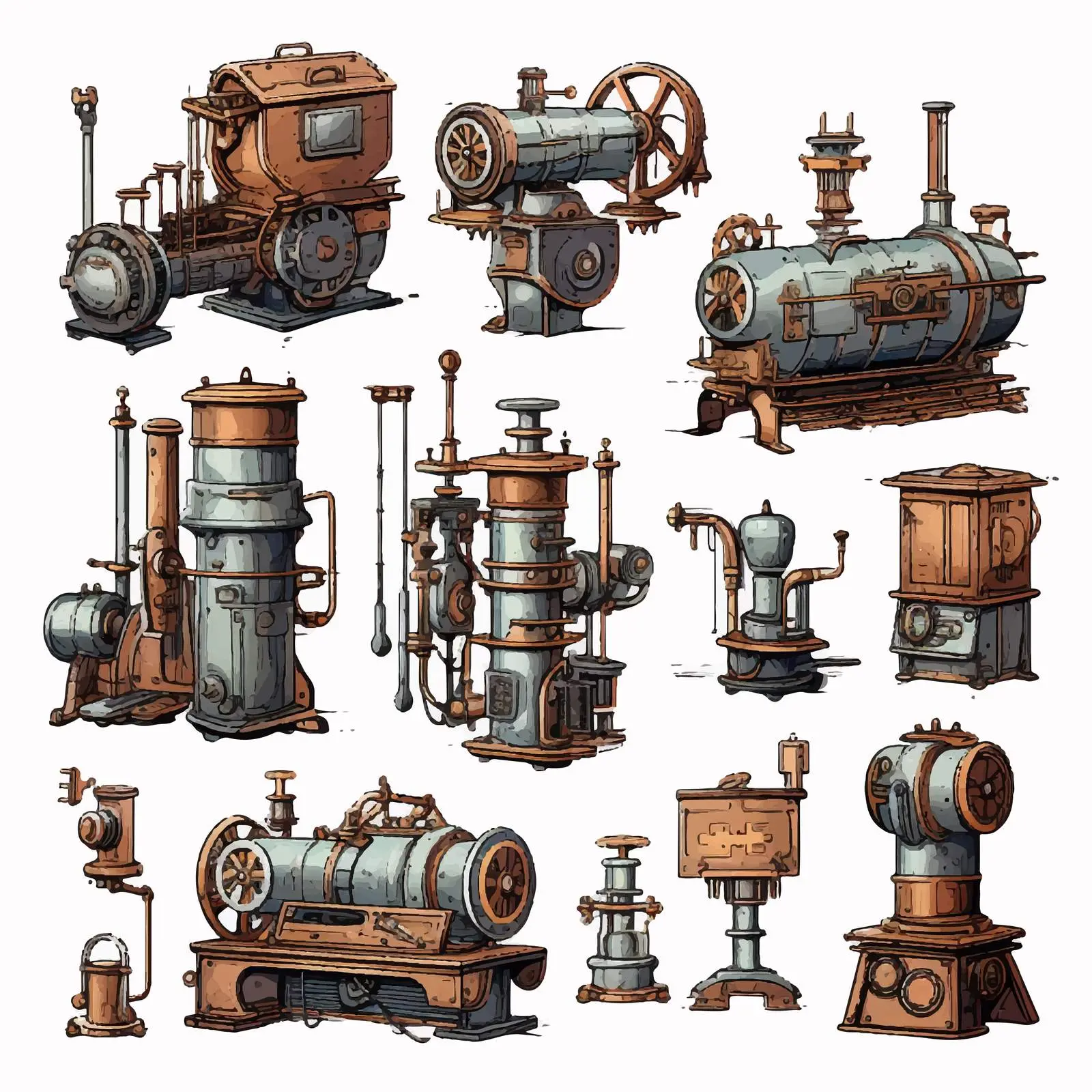 Bright Steampunk Industrial Clip Art Set — free download from Dotvec