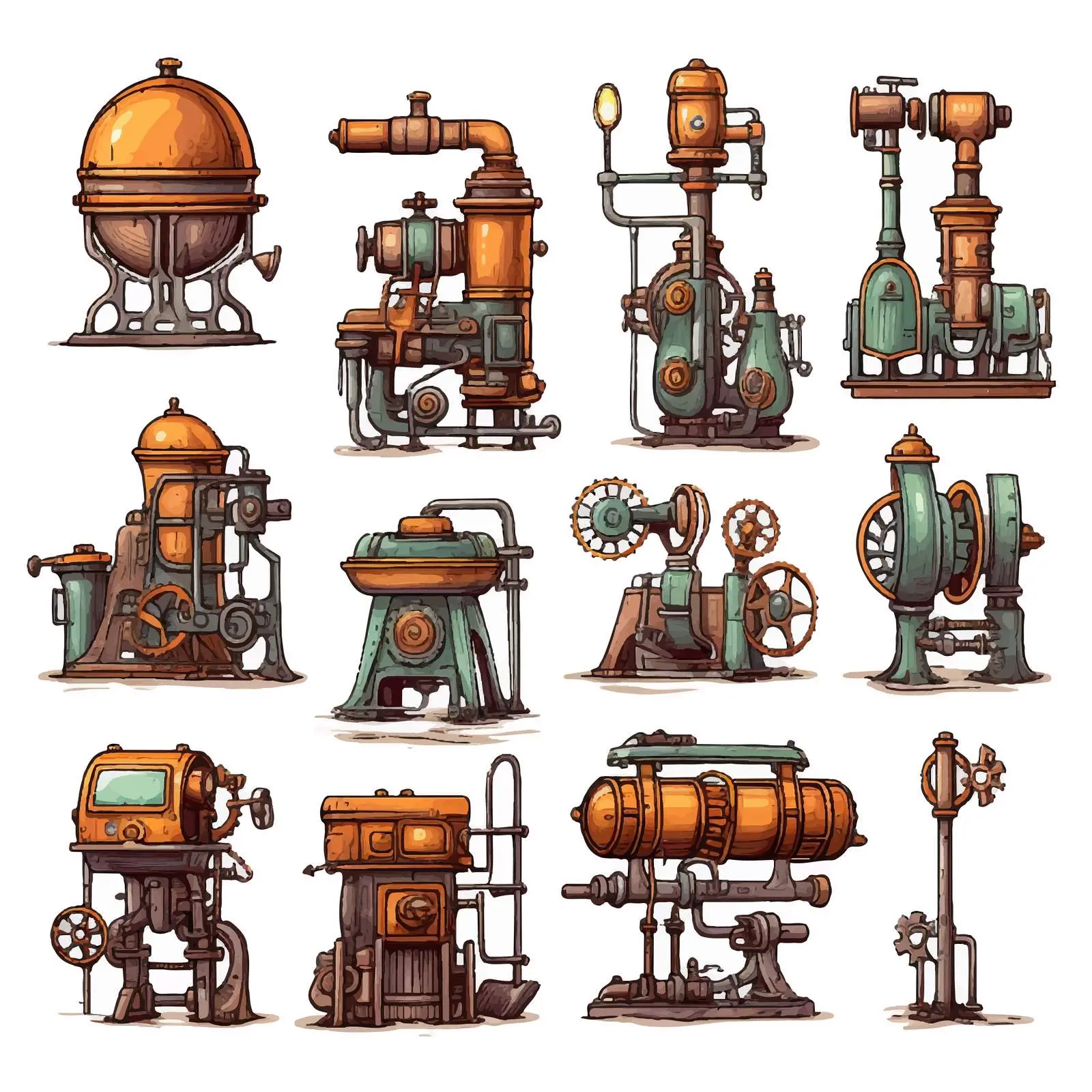 Bright Steampunk Industrial Vector Clip Art Set — free download from Dotvec