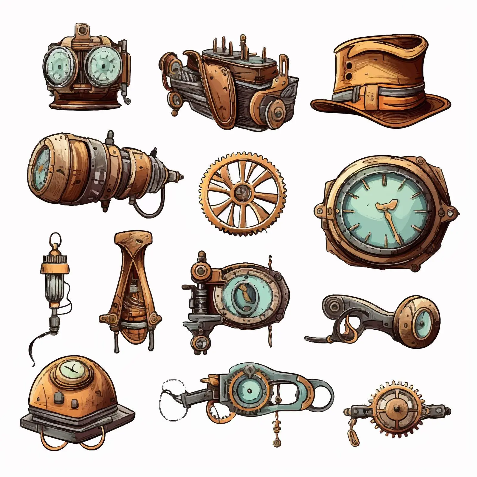 19th Century Steampunk Industrial Clip Art Set — free download from Dotvec