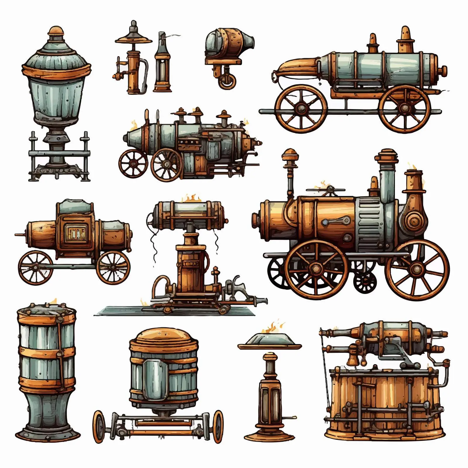 Steampunk 19th Century Industrial Clip Art Set — free download from Dotvec