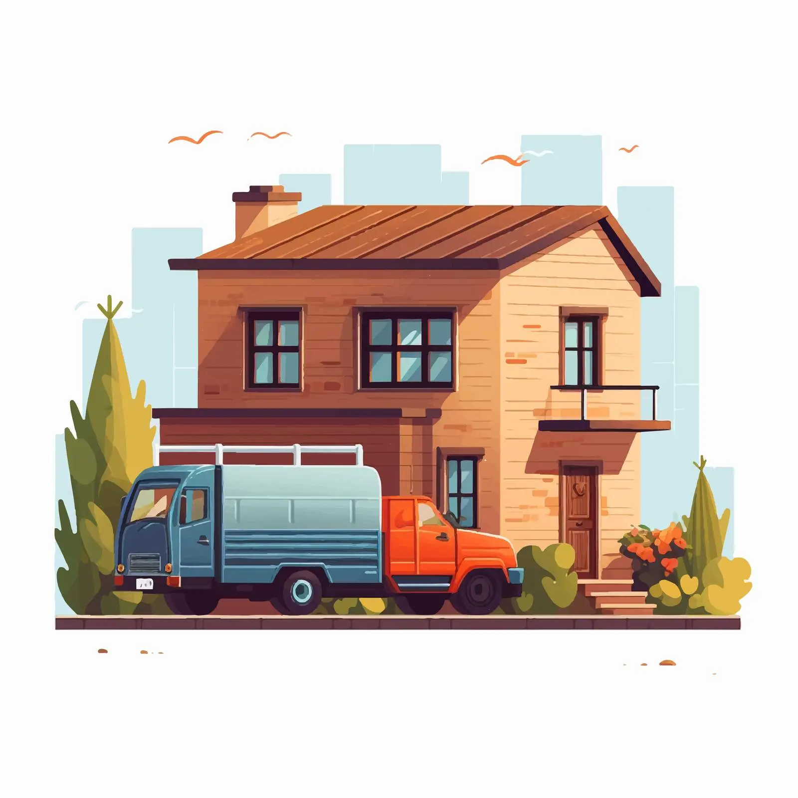 Two-Storey Suburban House with Brick Porch – free suburban house image from Dotvec