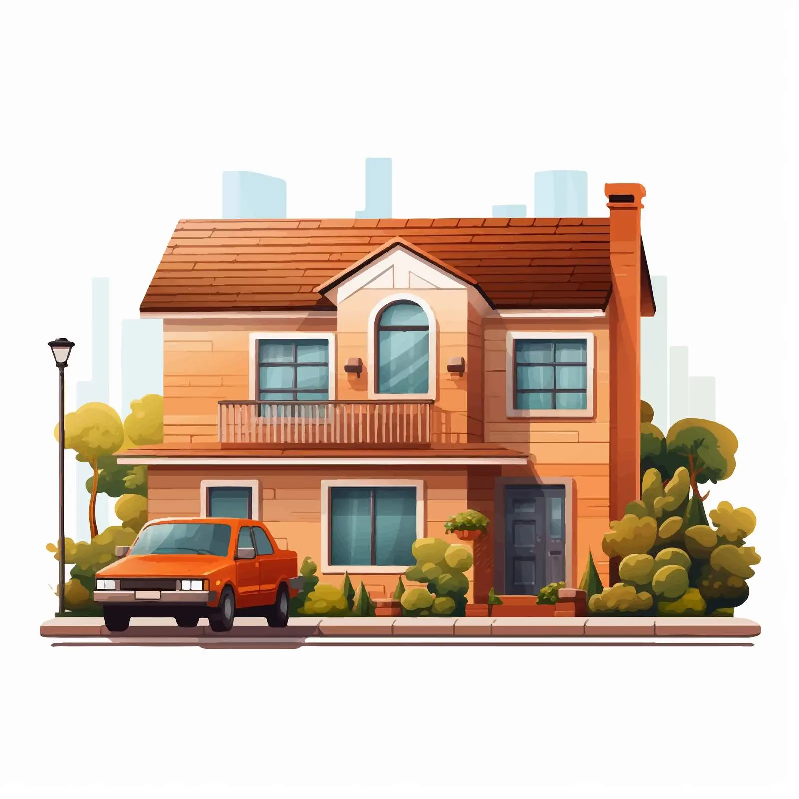 Charming Two-Storey Brick Suburban House with Porch – free house with porch image from Dotvec