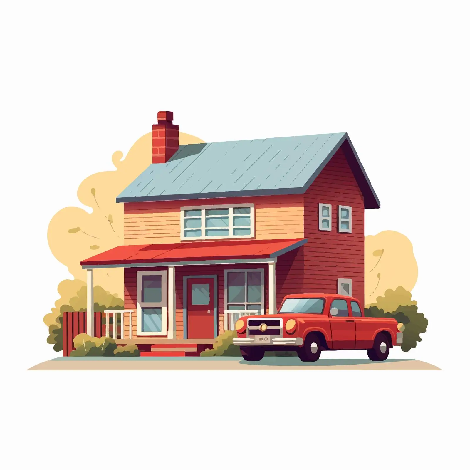 Charming Two-Storey Suburban Brick House with Porch – free suburban house image from Dotvec