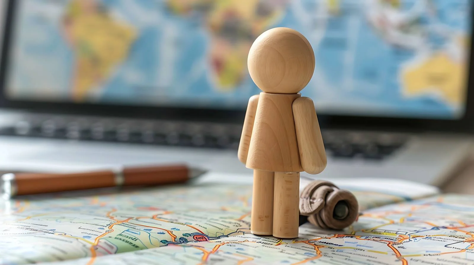 Traveler's Wood Doll on Map Marking — free download from Dotvec