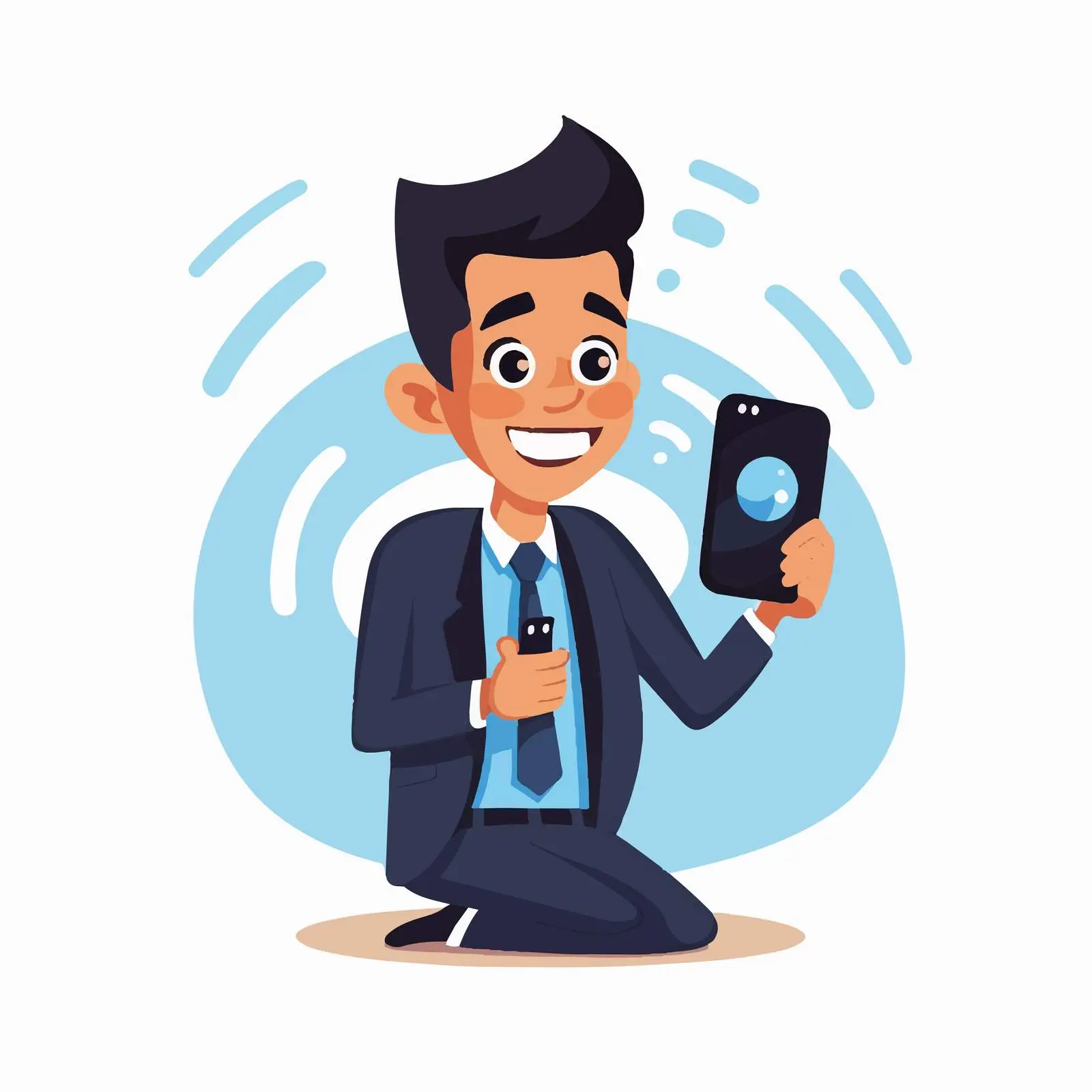 Cartoon Man Using Smartphone with WiFi — free download from Dotvec