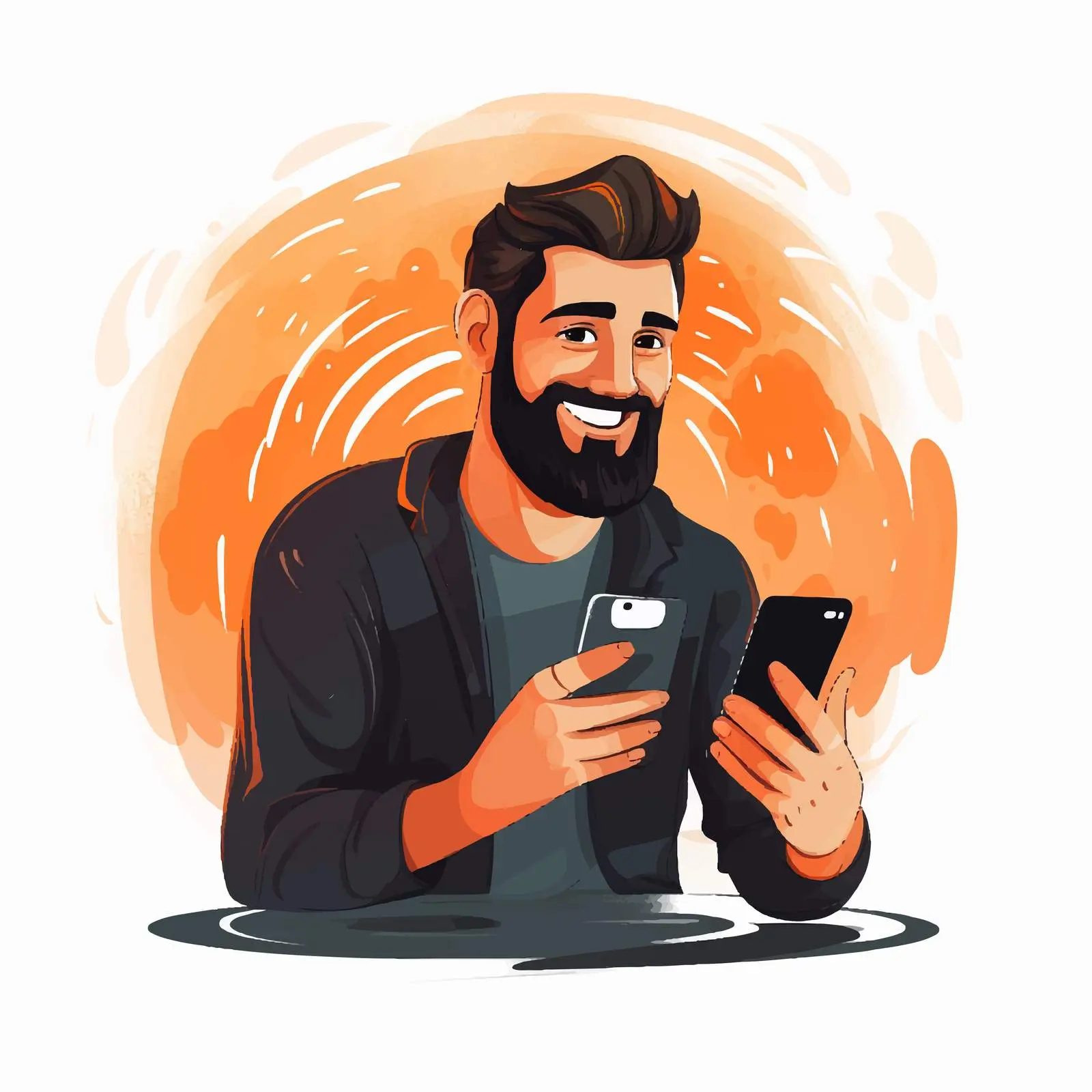 Cartoon Man Using Smartphone with Wi-Fi Connection — free download from Dotvec